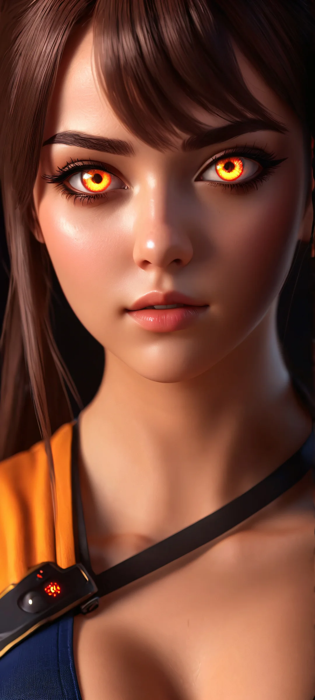 Glowing Eyes in the Dark QHD Smartphone Background Beautiful video game girls with glowing eyes on a dark background. Perfect for iPhone and Android home screens.