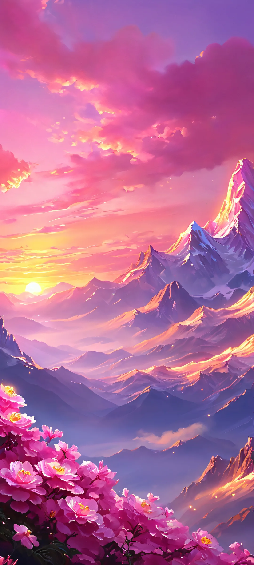 iPhone and Android users will love this breathtaking digital painting of a glowing flower amidst dreamlike oil painted mountains. Perfect for setting as your lock screen.