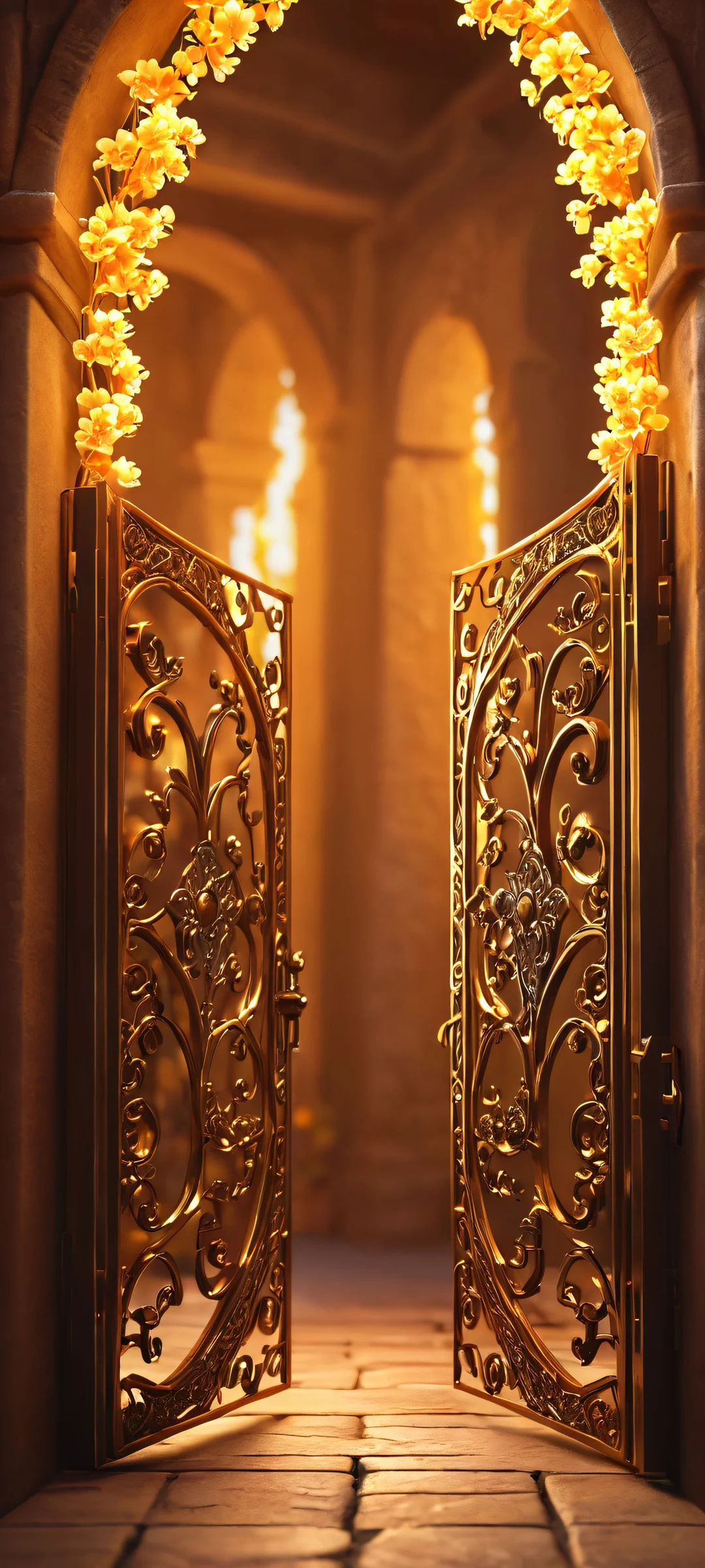 iPhone and Android user's delight! Glowing Gate, a masterpiece of firelit colors on a black background, perfectly optimized for your mobile phone.