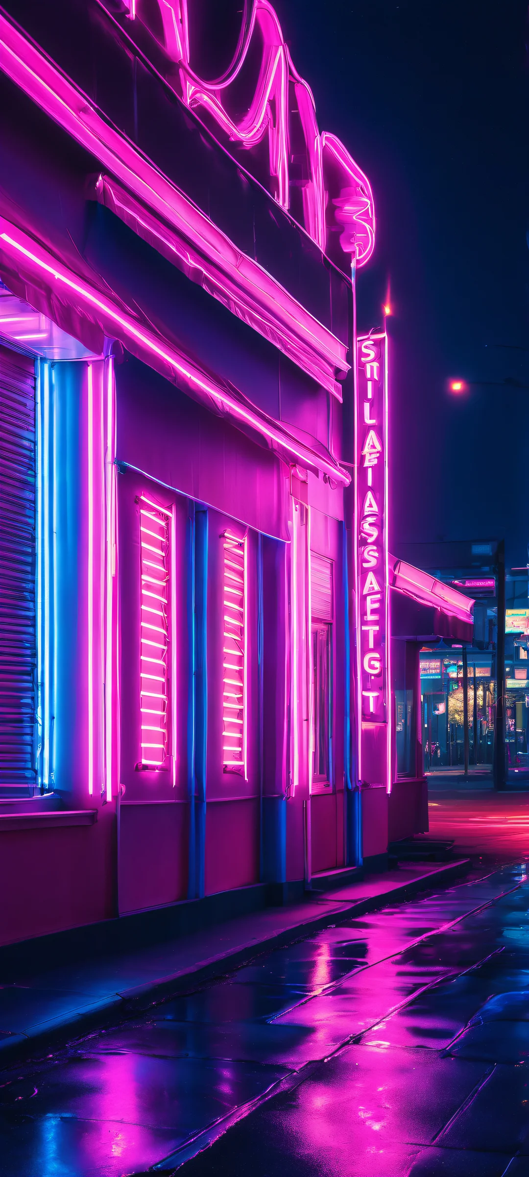 iPhone and Android users will love this stunning neon glowing marquee night scene with vibrant colors of Neon Pink and Electric Blue.