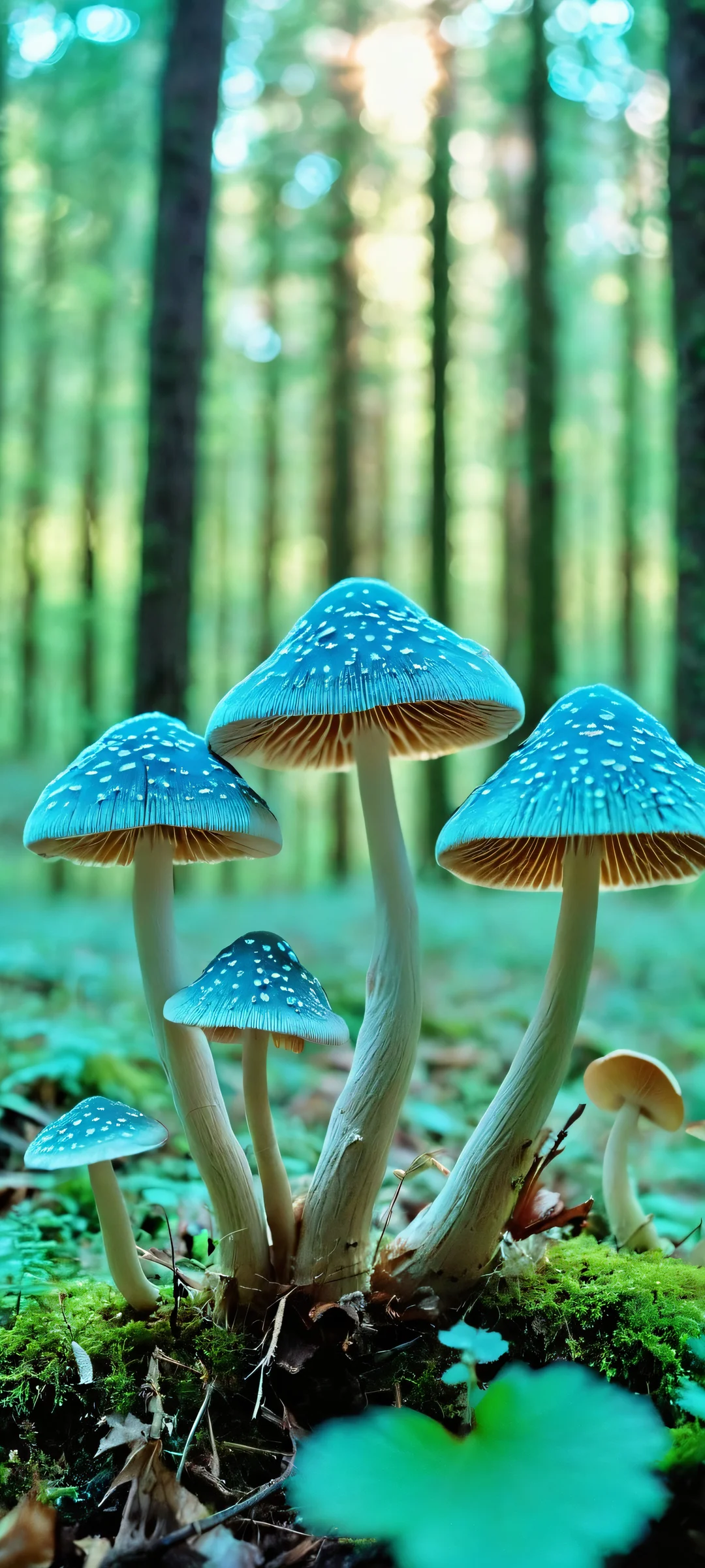 Ethereal Forest Bloom iPhone & Android Wallpaper A surreal and dreamy scene of glowing mushrooms amidst the forest floor, perfectly optimized for iPhone and Android home screens.