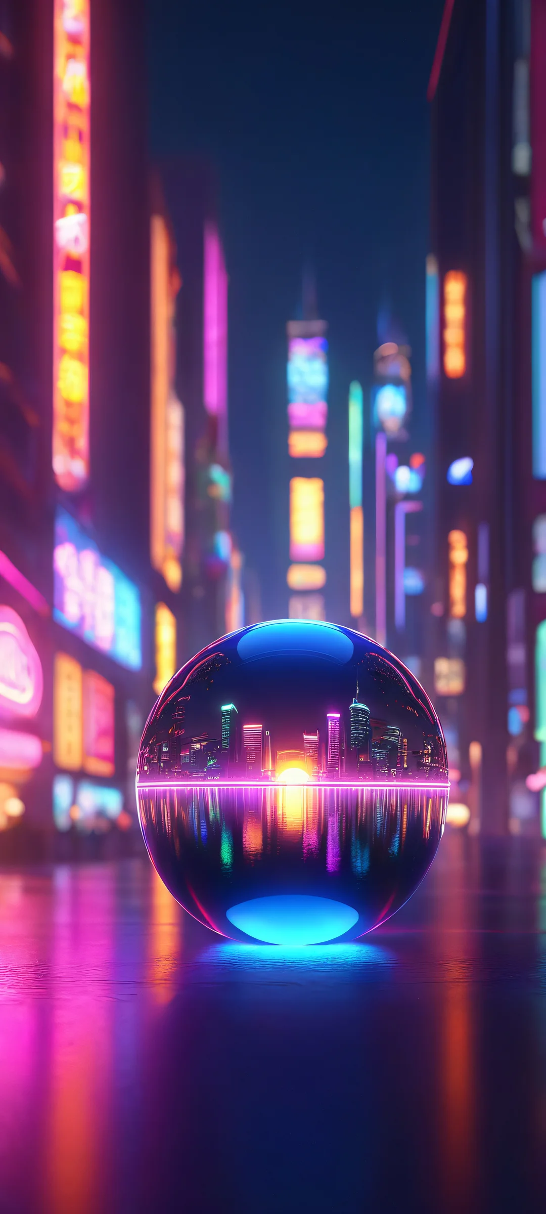 A stunning digital cityscape with a glowing orb at the center, perfectly suited for your iPhone or Android home screen.