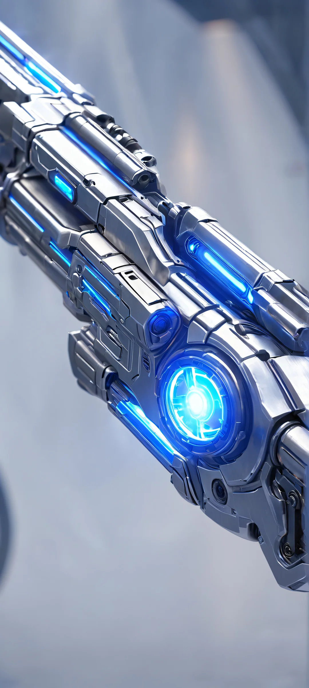 A stunning image of a glowing plasma rifle against an industrial background for iPhone and Android devices.