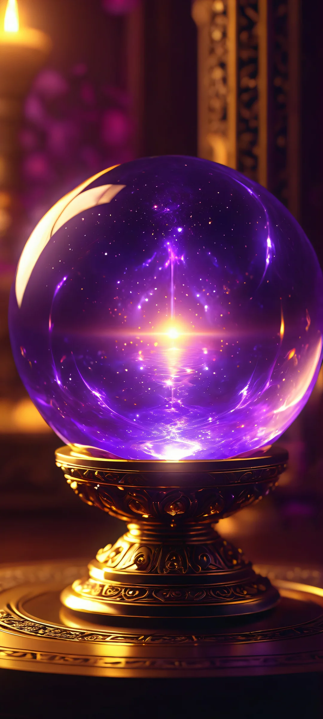 iPhone/Android users, behold this mesmerizing glowing soul orb against a dark magic chamber backdrop, perfectly optimized for your mobile home screen.