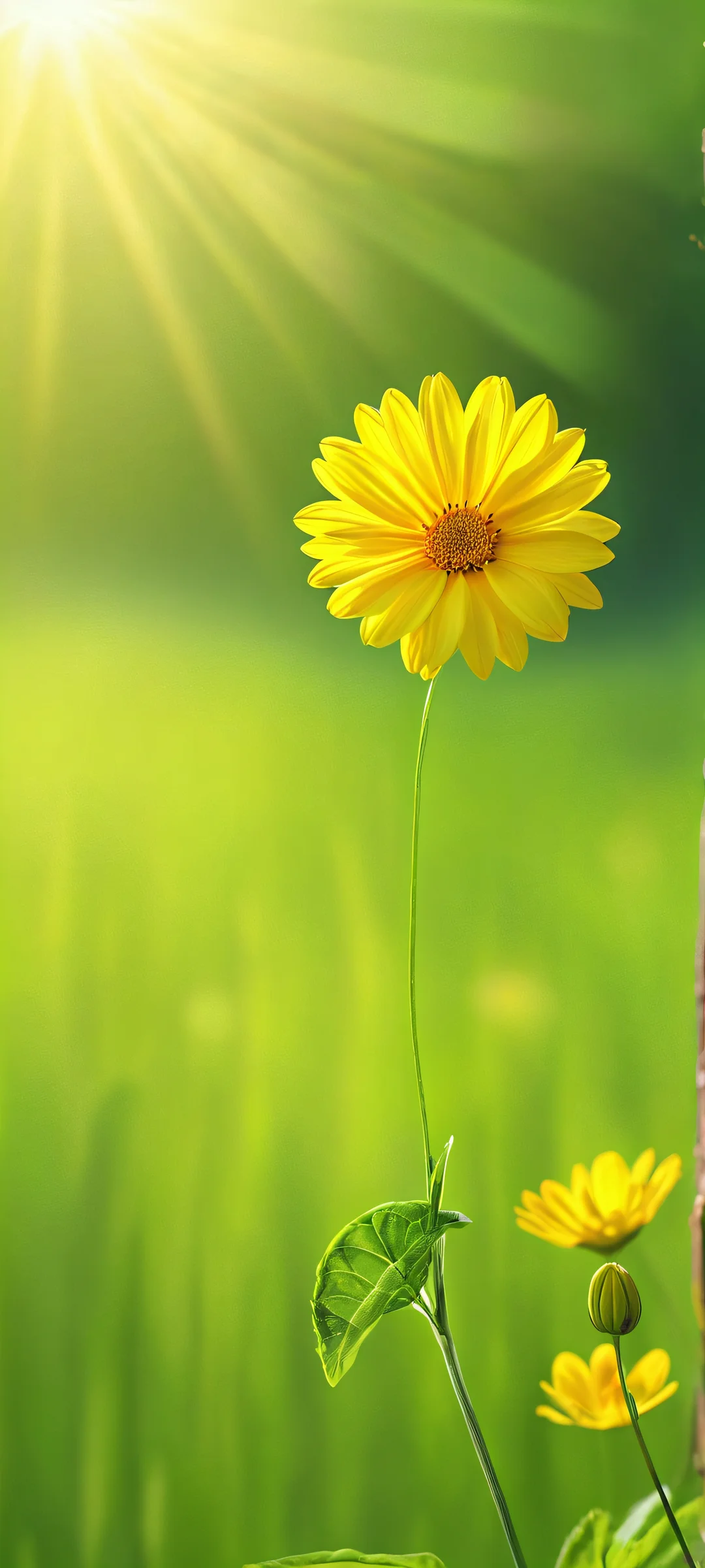 Golden Bloom 2K QHD Mobile Wallpaper Delightful iPhone and Android wallpaper featuring a realistic flower in daylight, with warm green and yellow hues.