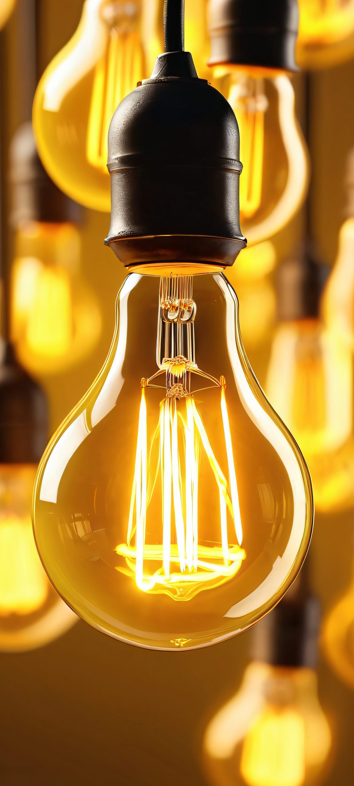 Golden Bulbs QHD Phone Background Beautiful golden bulbs on a soft, realistic industrial background, perfect for iPhone and Android home screens.