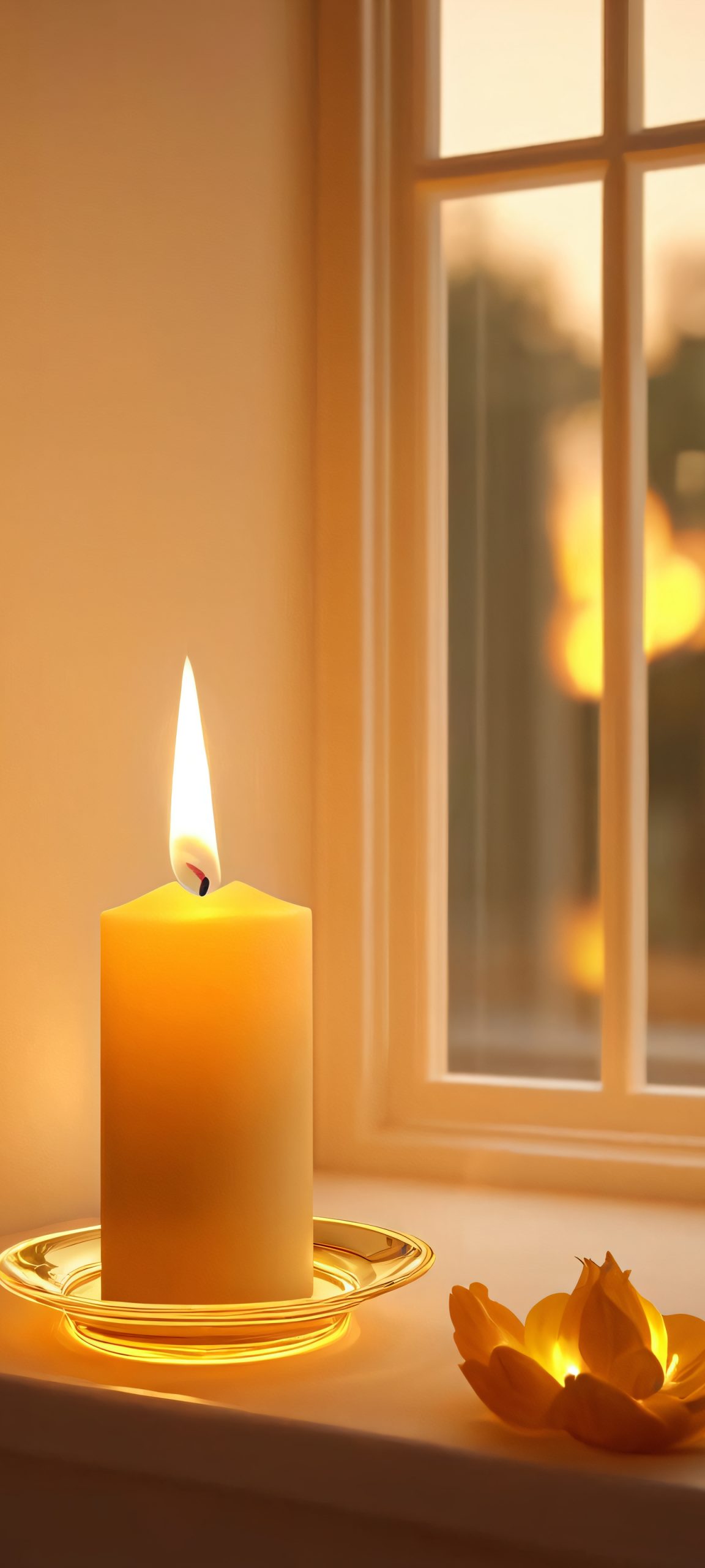 Golden Glow QHD Smartphone Background Indoor candlelight scene with warm golden and cream tones, perfect for iPhone and Android home screens