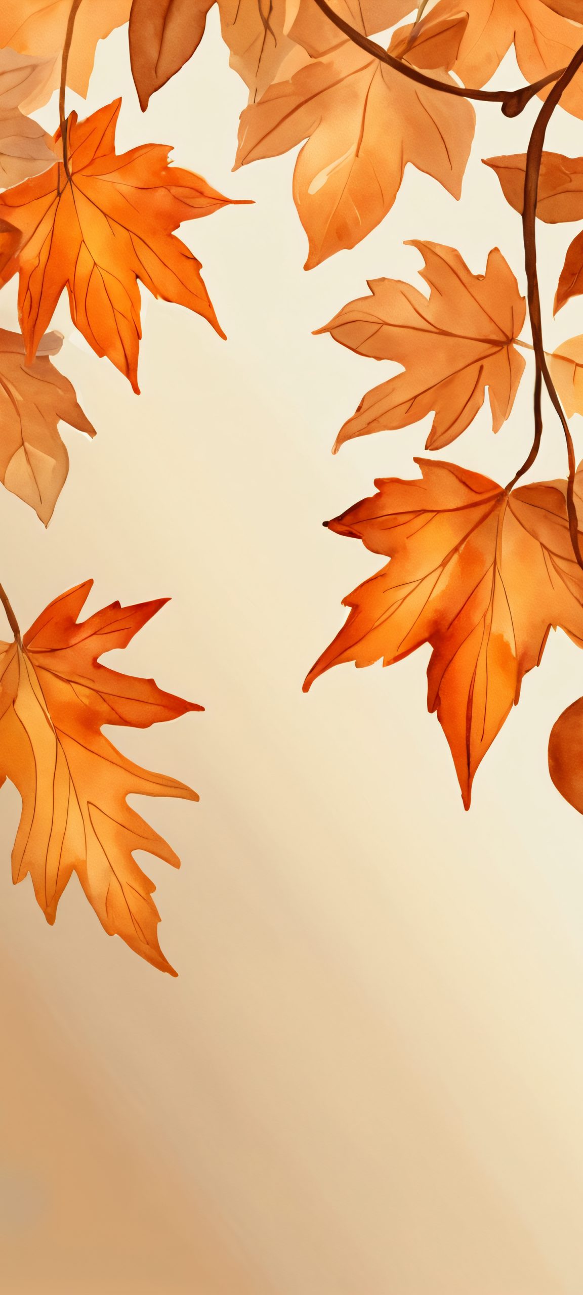 Golden Harvest QHD Phone Background A beautiful watercolor illustration of leaves and a street scene, perfectly optimized for iPhone and Android home screens.