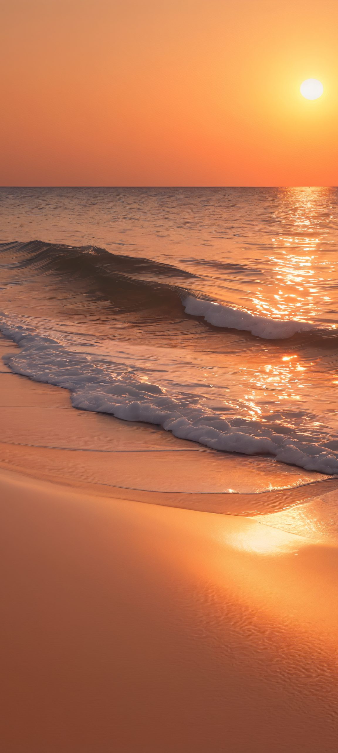 Golden Hour at the Coast iPhone & Samsung QHD Wallpaper A serene golden hour scene of a beach at sunset, perfect for iPhone/Android home screens. Enjoy the warm beige and soft peach hues.