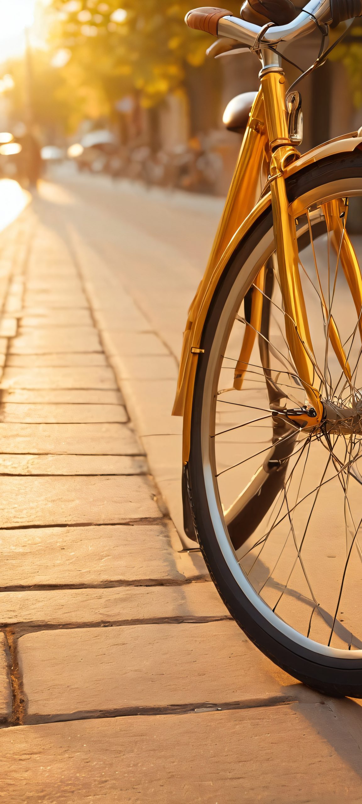 A serene bicycle ride on a sidewalk during the golden hour, perfectly optimized for iPhone, Samsung Galaxy, and Android home screens