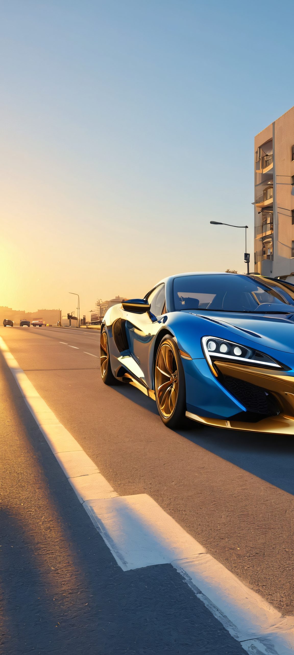 golden hour car bike city street urban mobile wallpaper scaled