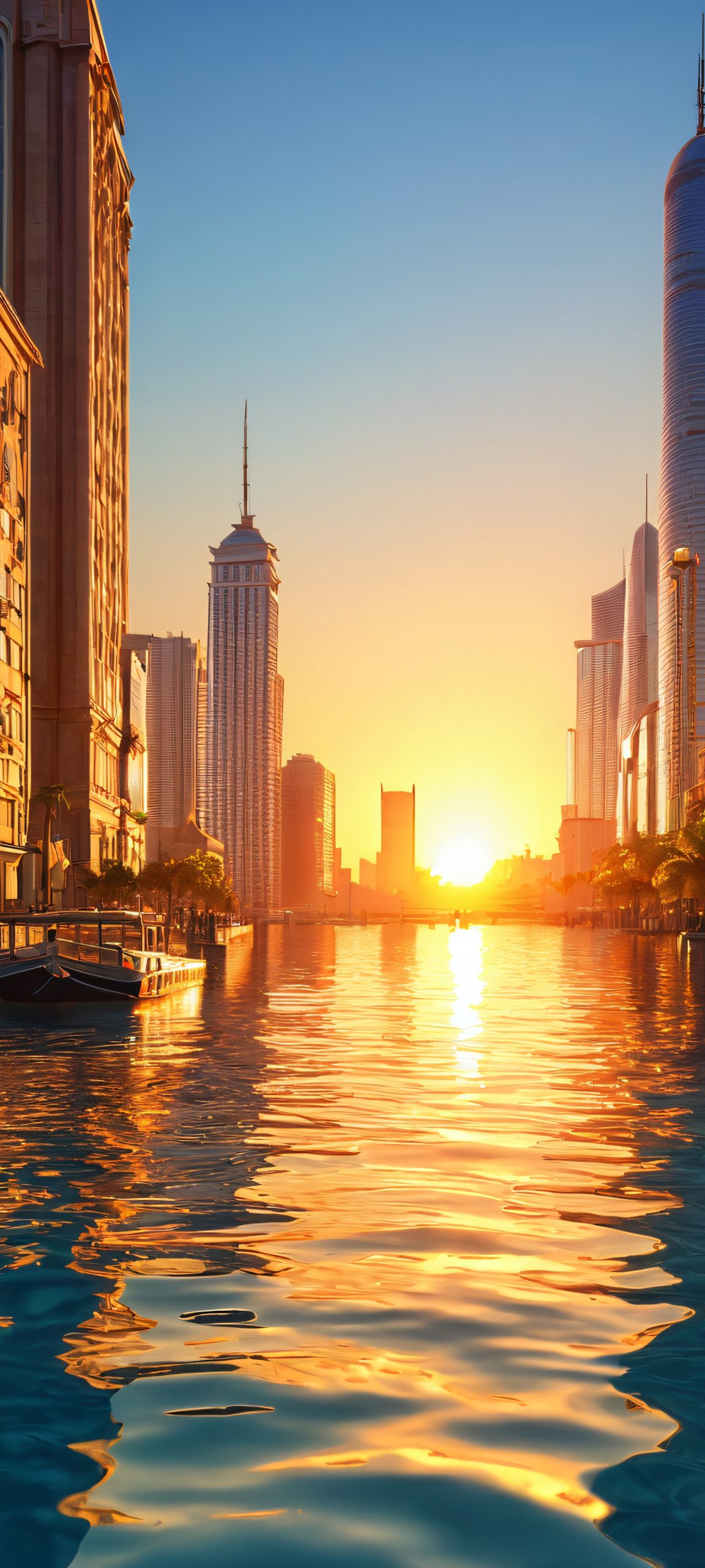 Beautiful cityscape at golden hour on an iPhone or Android device