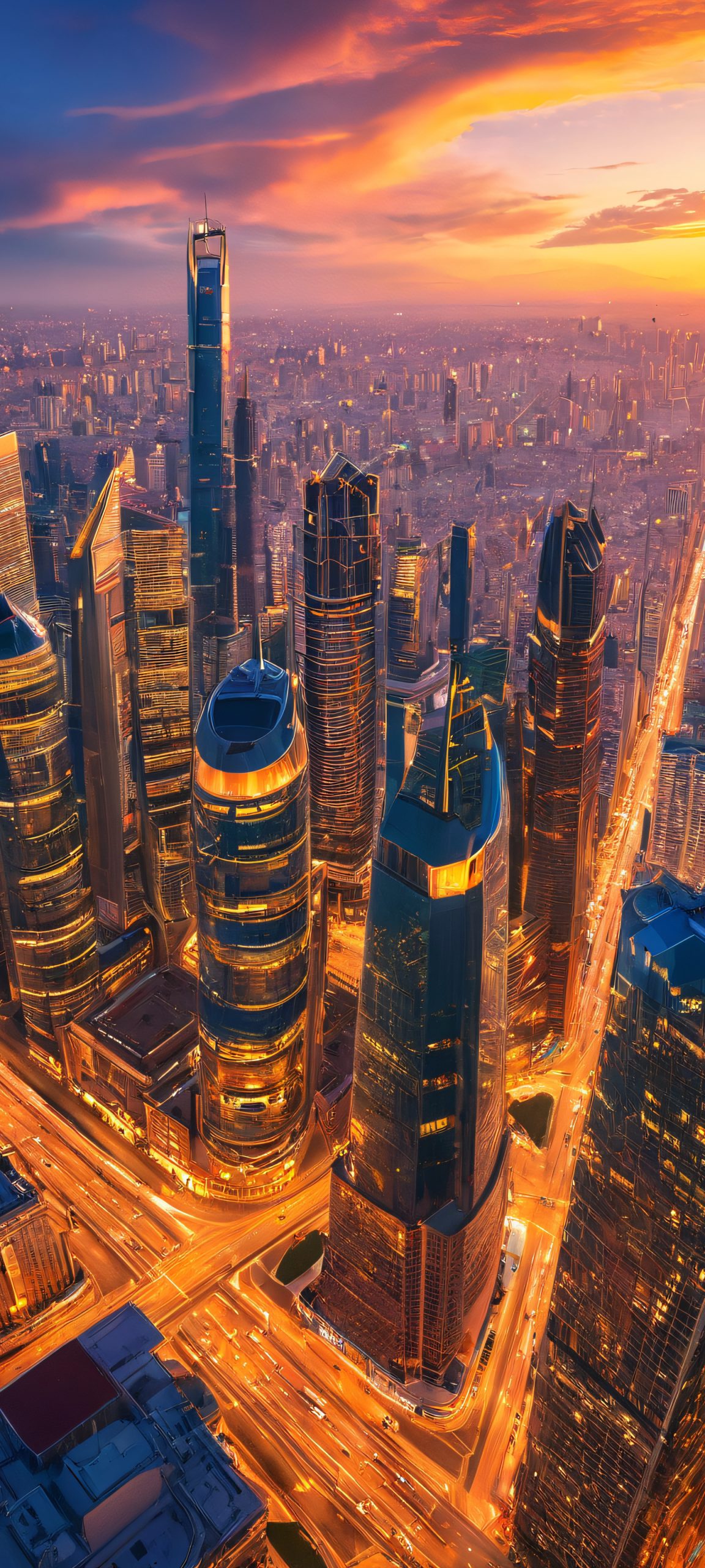 Breathtaking cityscape at golden hour on iPhone or Android