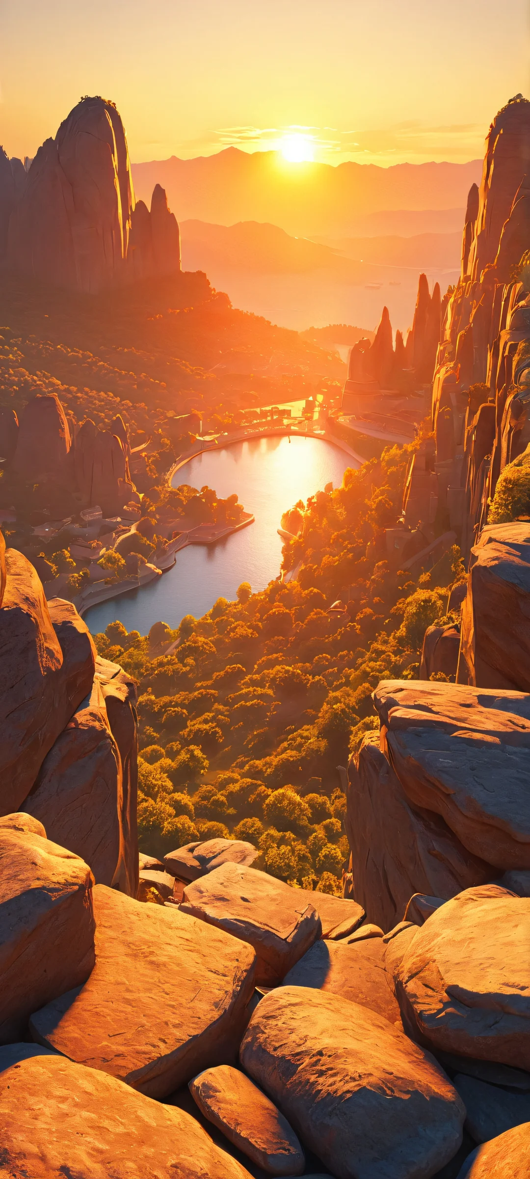 Breathtaking cityscape at golden hour for iPhone and Android devices. ホーム画面に最適.