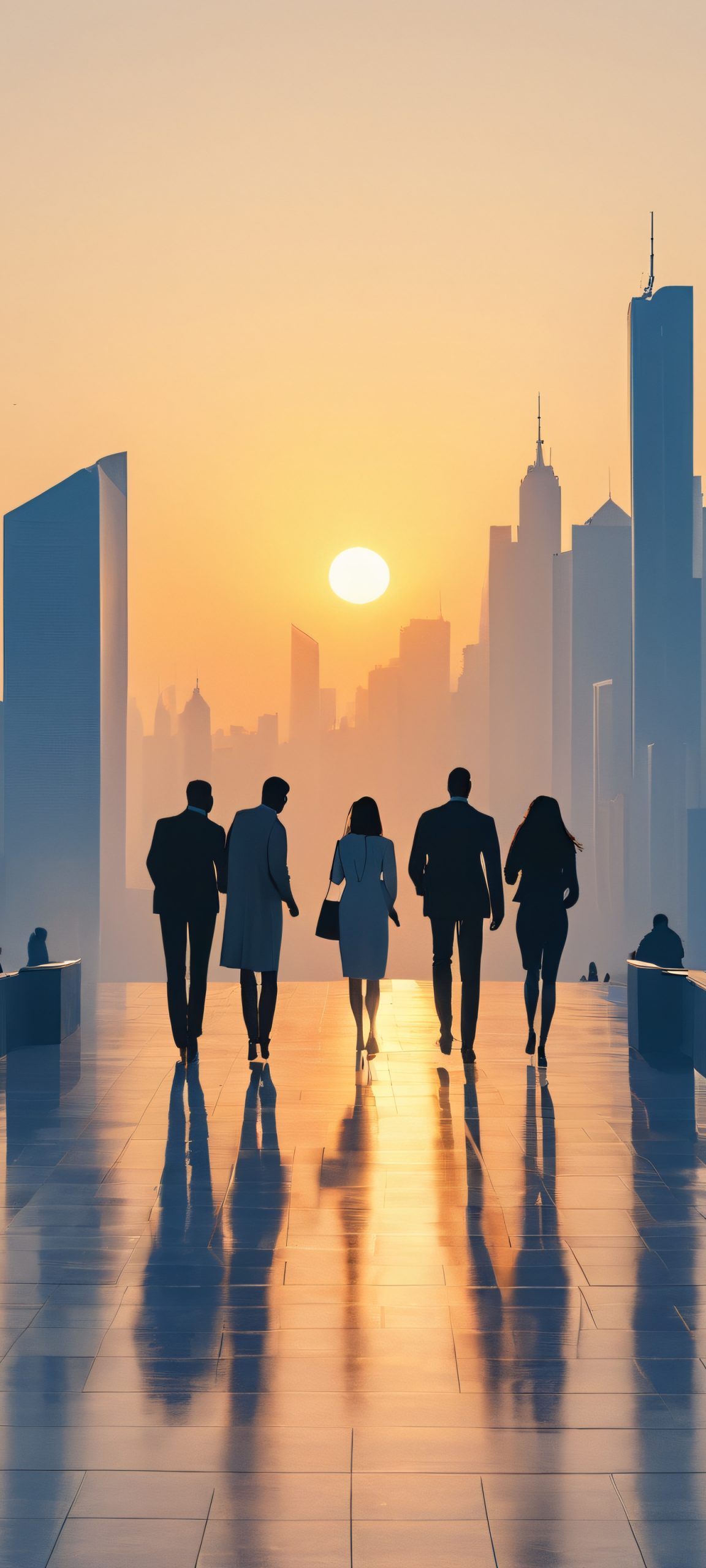 A serene cityscape at golden hour, perfect for iPhone and Android home screens.