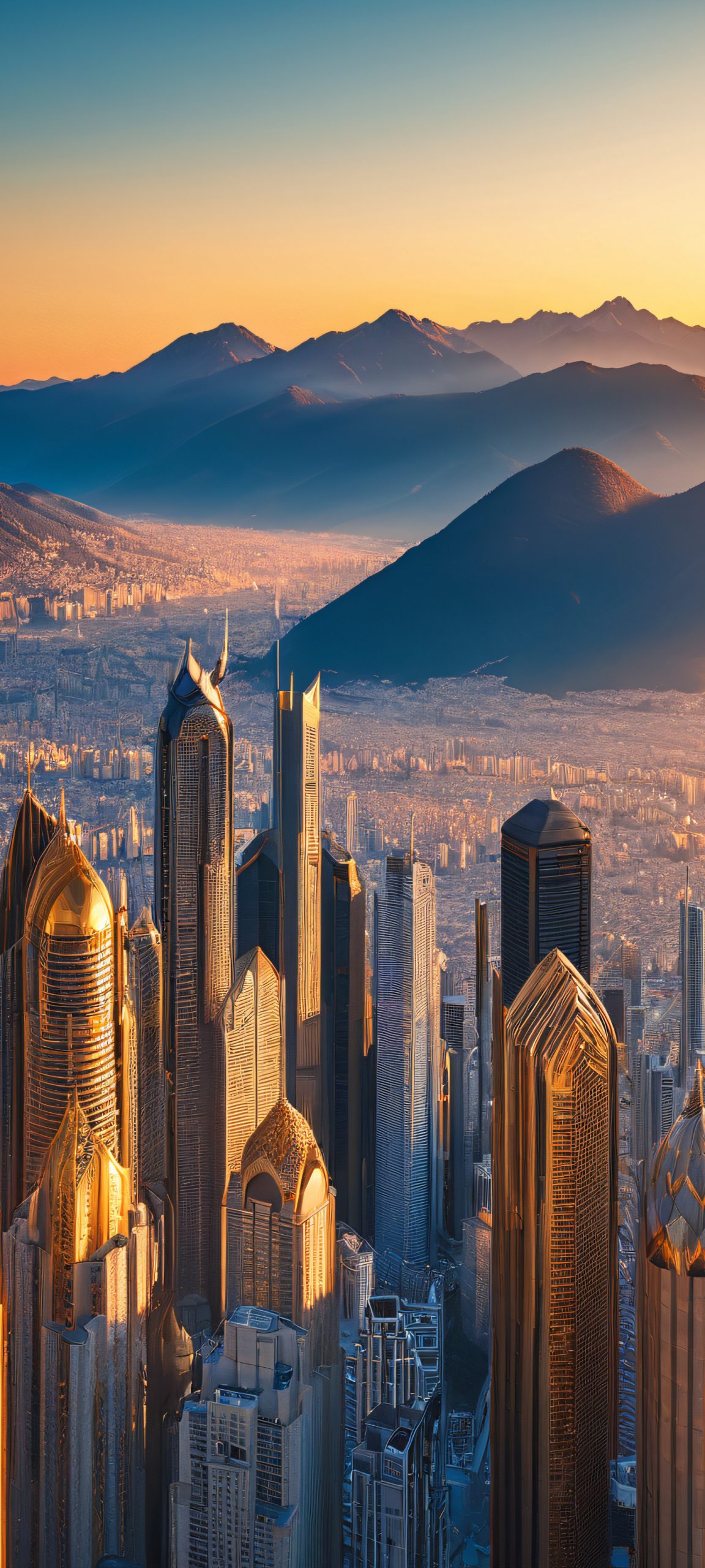 Golden Hour Cityscape QHD Smartphone Background Breathtaking cityscape at golden hour on an iPhone/Android home screen