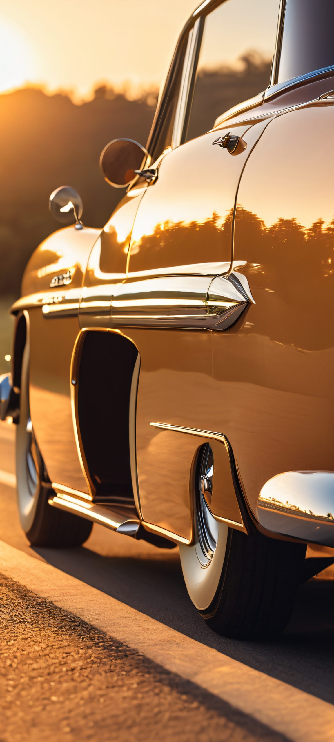 A vintage classic car parked by the roadside during the golden hour, perfectly optimized for iPhone and Android home screens.