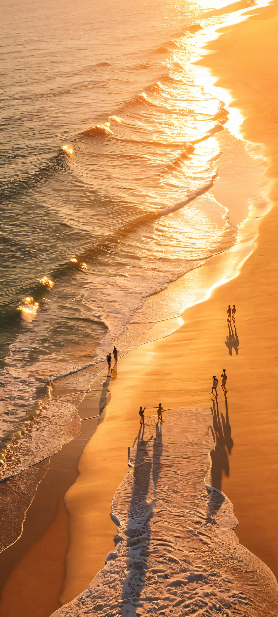 Golden Hour Coastal Oasis Lock Screen for iOS & Android iPhone/Android users will love this stunning coastal scene featuring beachgoers and a beautiful ocean sunset, perfectly optimized for home screens