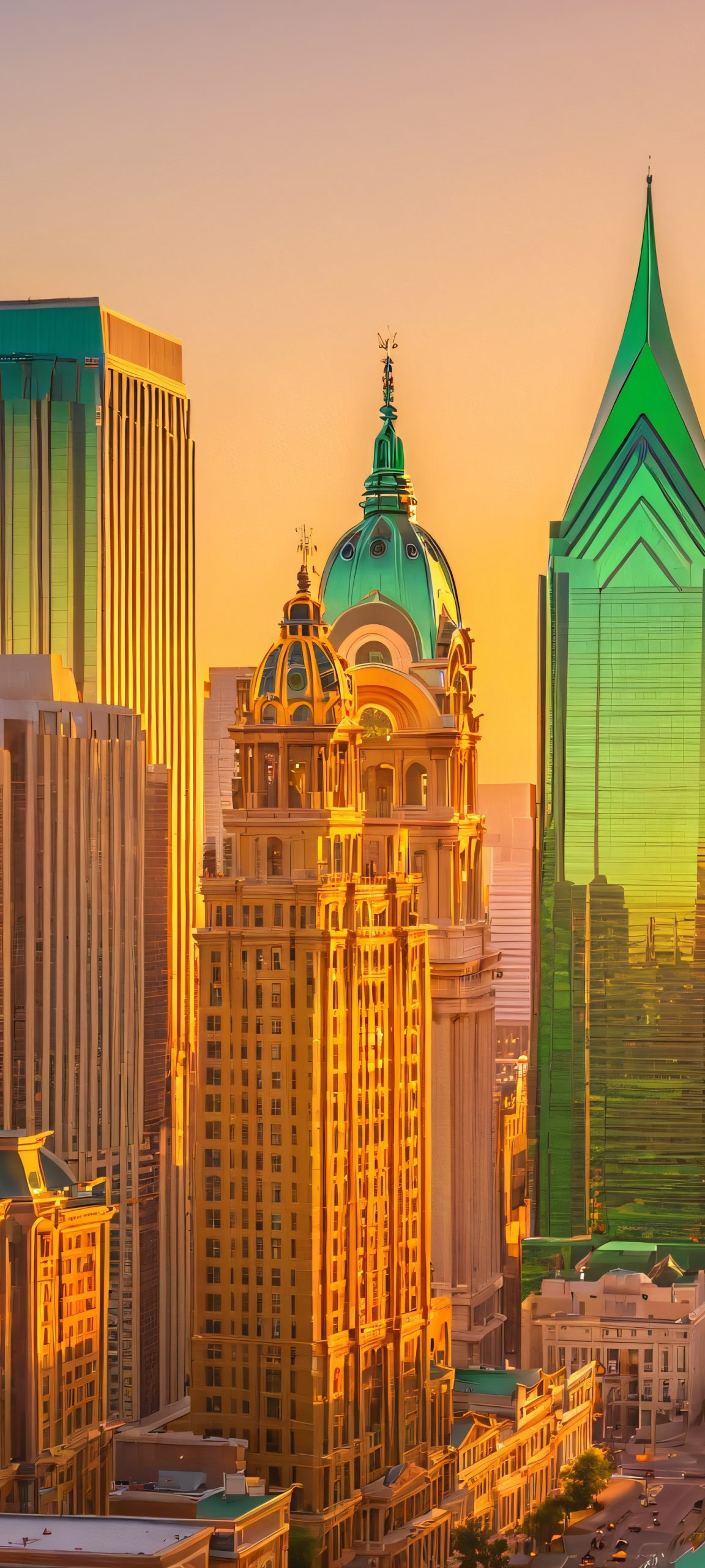 Beautiful Philadelphia skyline at golden hour, perfect for iPhone and Android home screens.