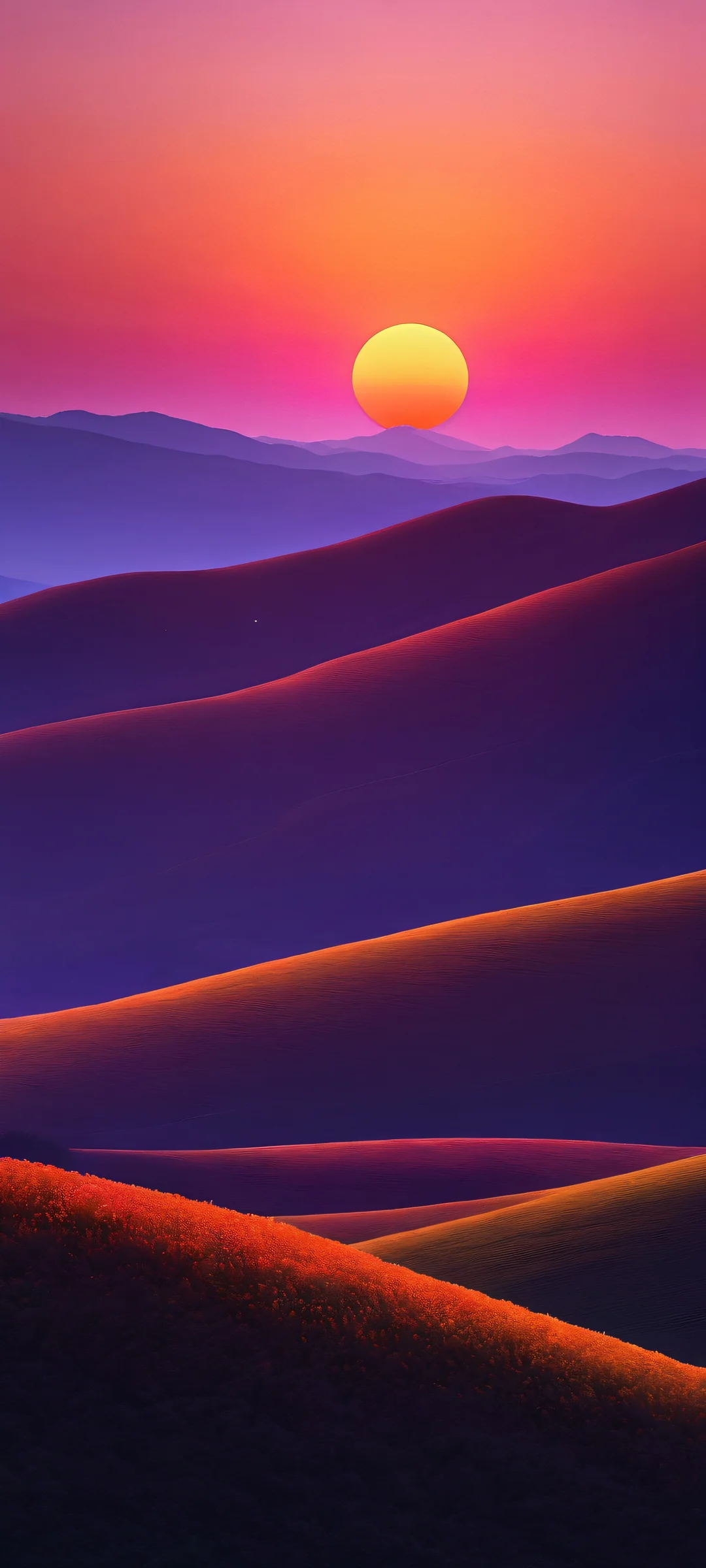 Sunset over dark hills, a masterpiece for iPhone and Android devices. Perfectly optimized for your mobile home screen.