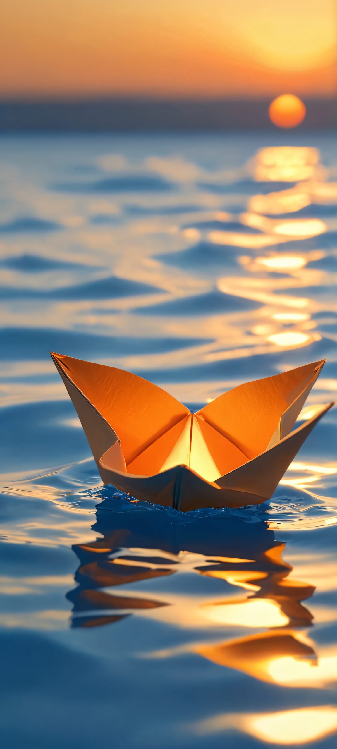 A beautiful paperboat gliding on calm waters at golden hour, perfectly optimized for your iPhone or Android home screen.