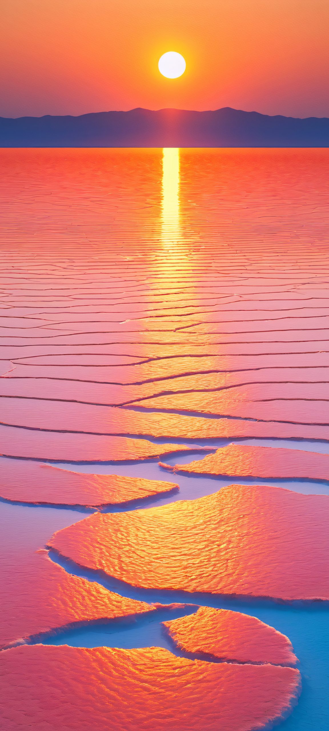 iPhone and Android users, immerse yourself in the breathtaking sunset on this serene salt flat background.