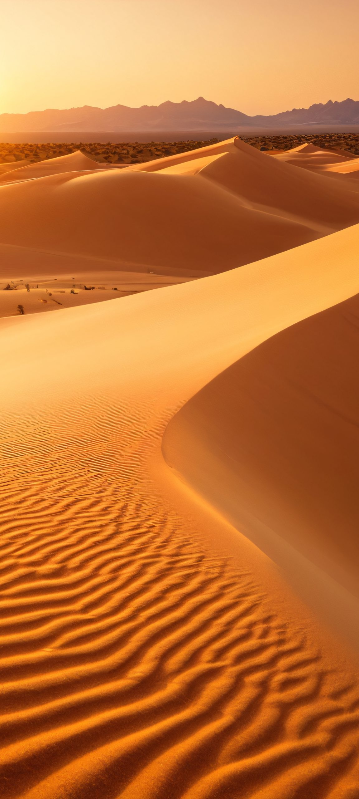 A stunning vertical wallpaper of sand dunes at golden hour, perfectly optimized for iPhone, Samsung Galaxy, and Android home screens.