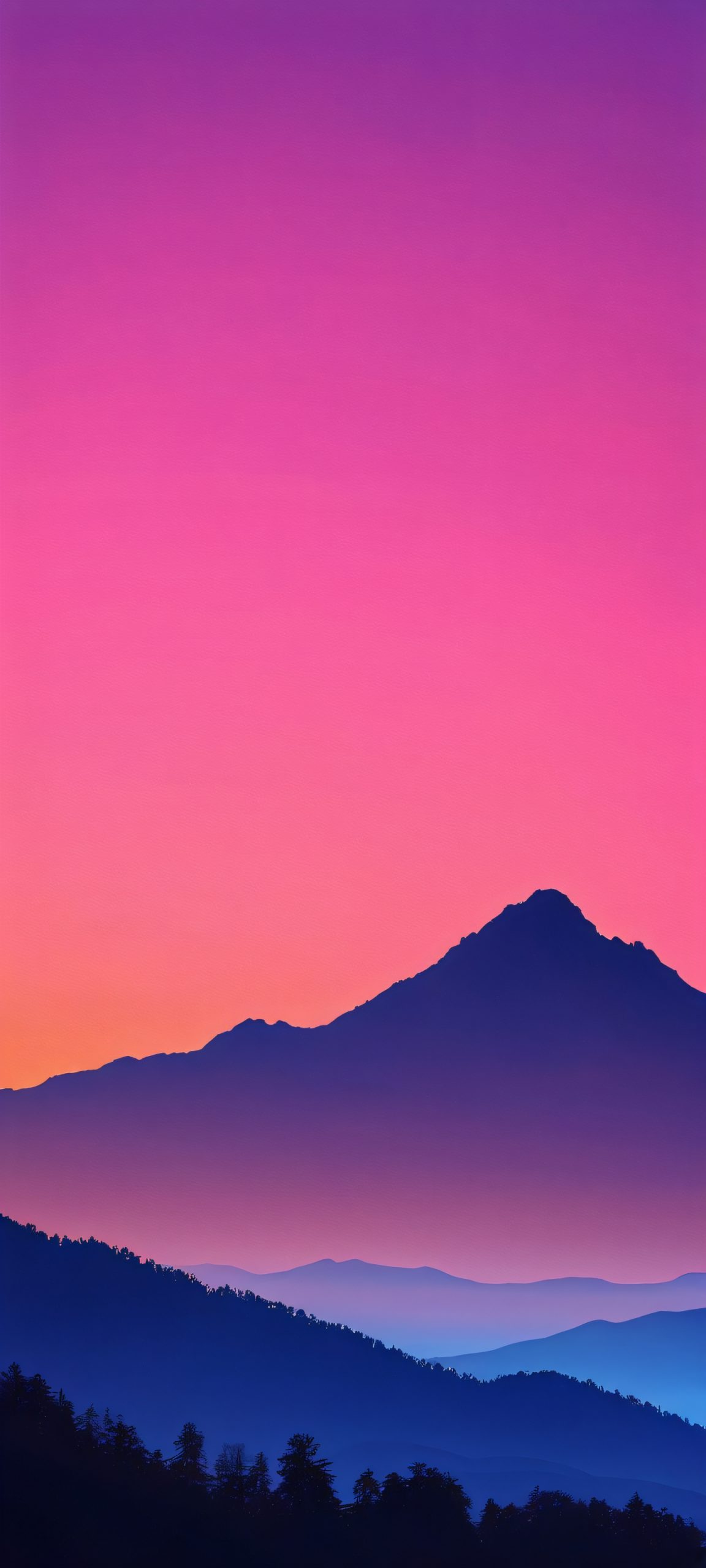 A stunning iPhone and Android wallpaper featuring a majestic mountain silhouette against a breathtaking orange-pink-blue sky at golden hour.