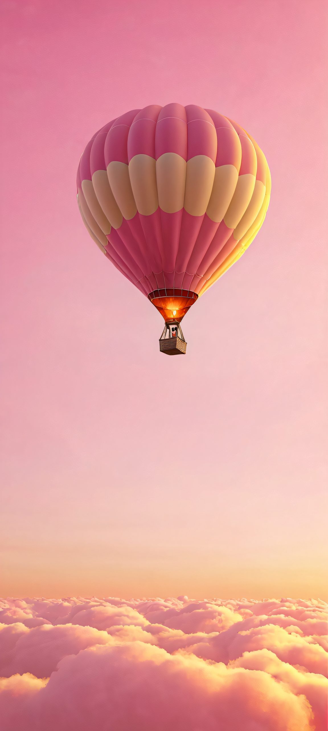 A serene hot air balloon floats against a cloudy sky during the golden hour, perfect for iPhone and Android screens.