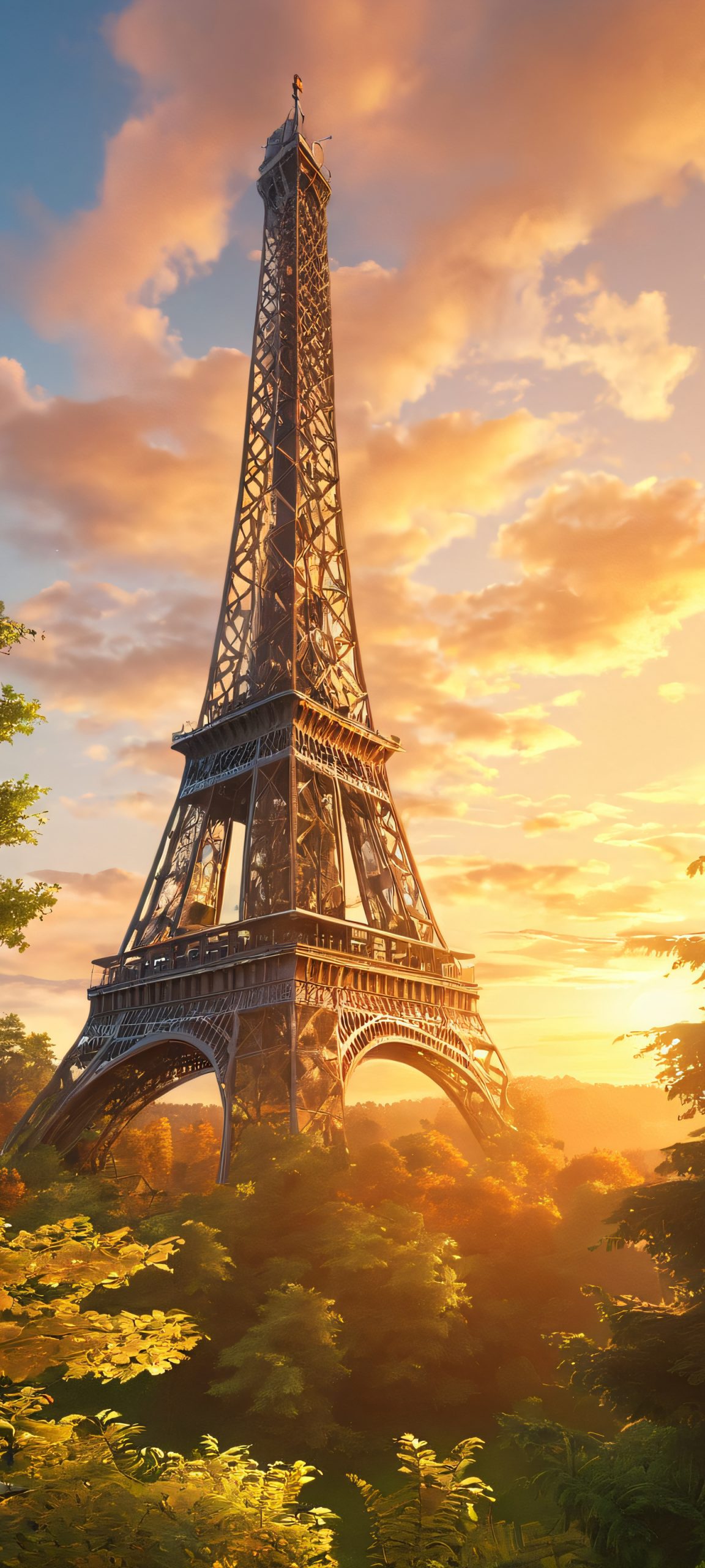 A serene Tower scene in a cloudy forest, perfectly optimized for iPhone and Android home screens, with soft golden hour lighting.