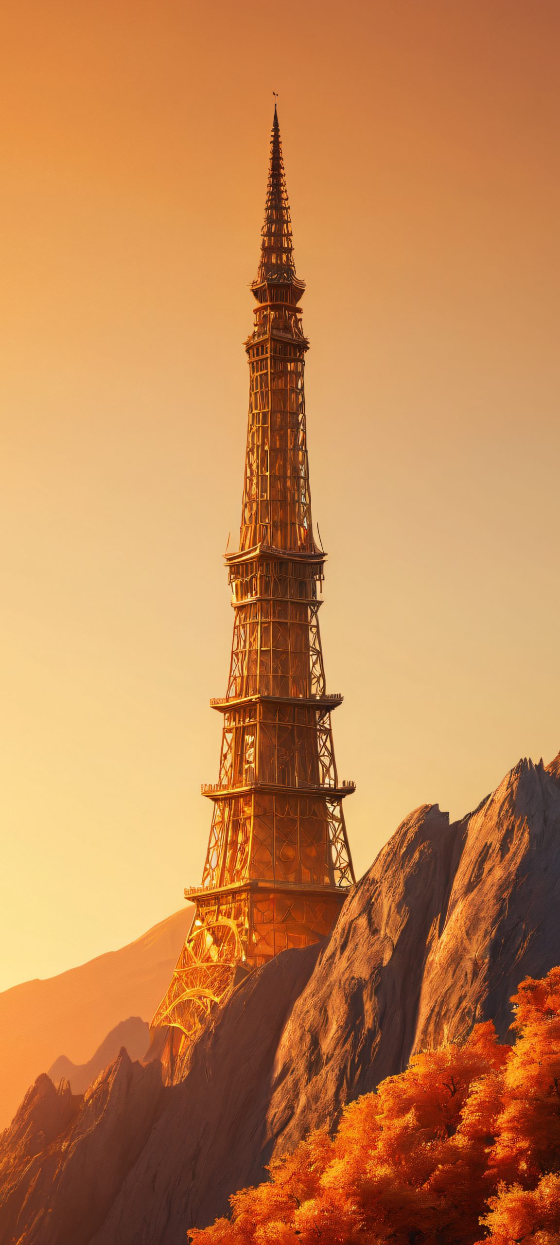 A stunning iPhone and Android wallpaper featuring a breathtaking tower at golden hour, showcasing earthy tones