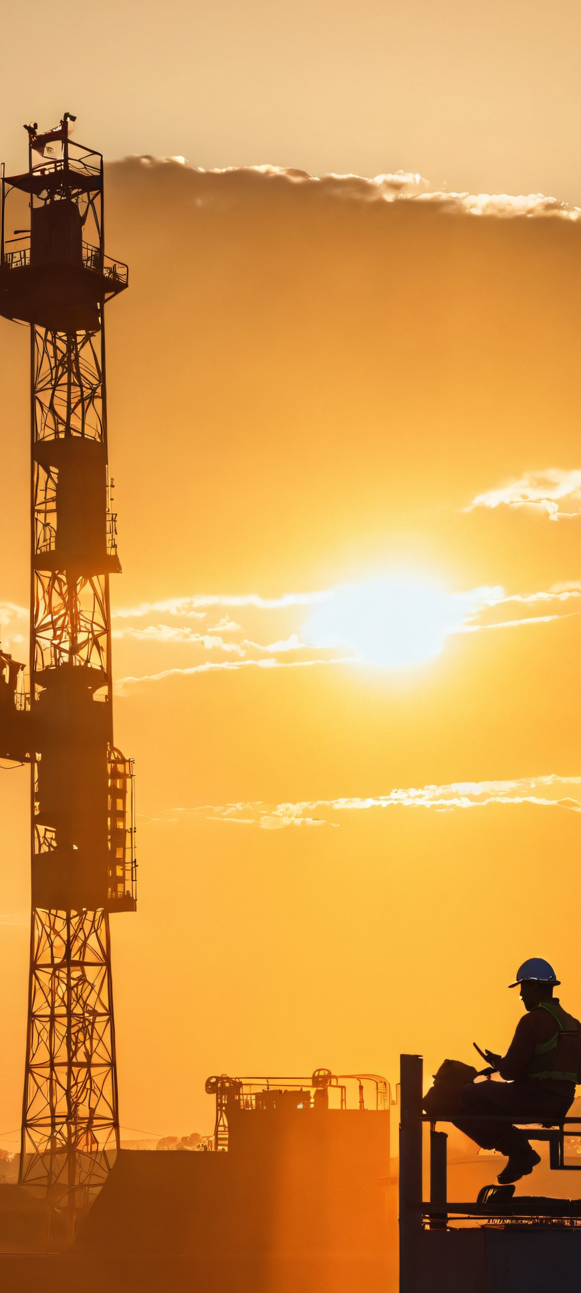 Breathtaking vertical wallpaper of people in an industrial setting at golden hour, perfectly optimized for iPhone, Samsung Galaxy, and Android home screens.