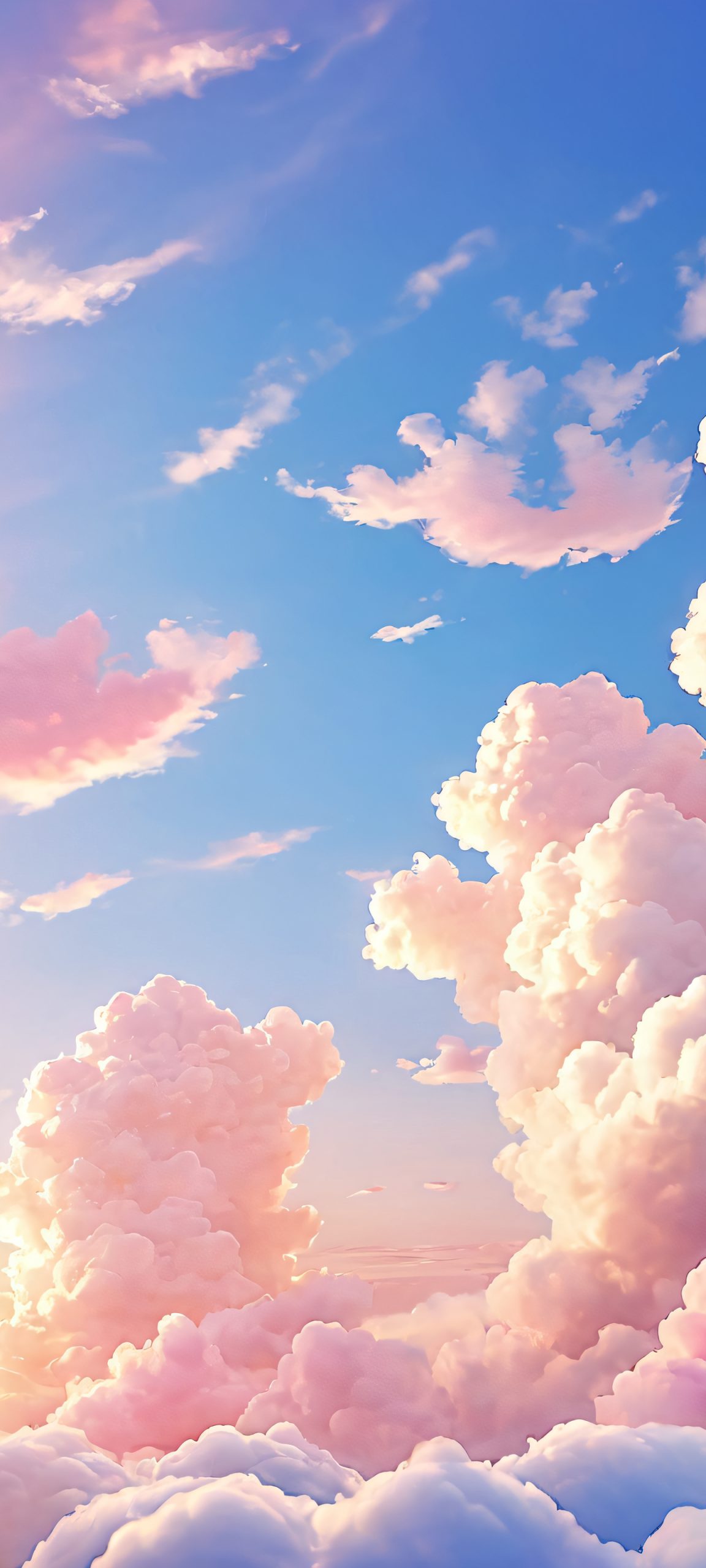 Soft golden hour clouds on a serene blue sky, reminiscent of a peaceful iPhone/Android home screen.