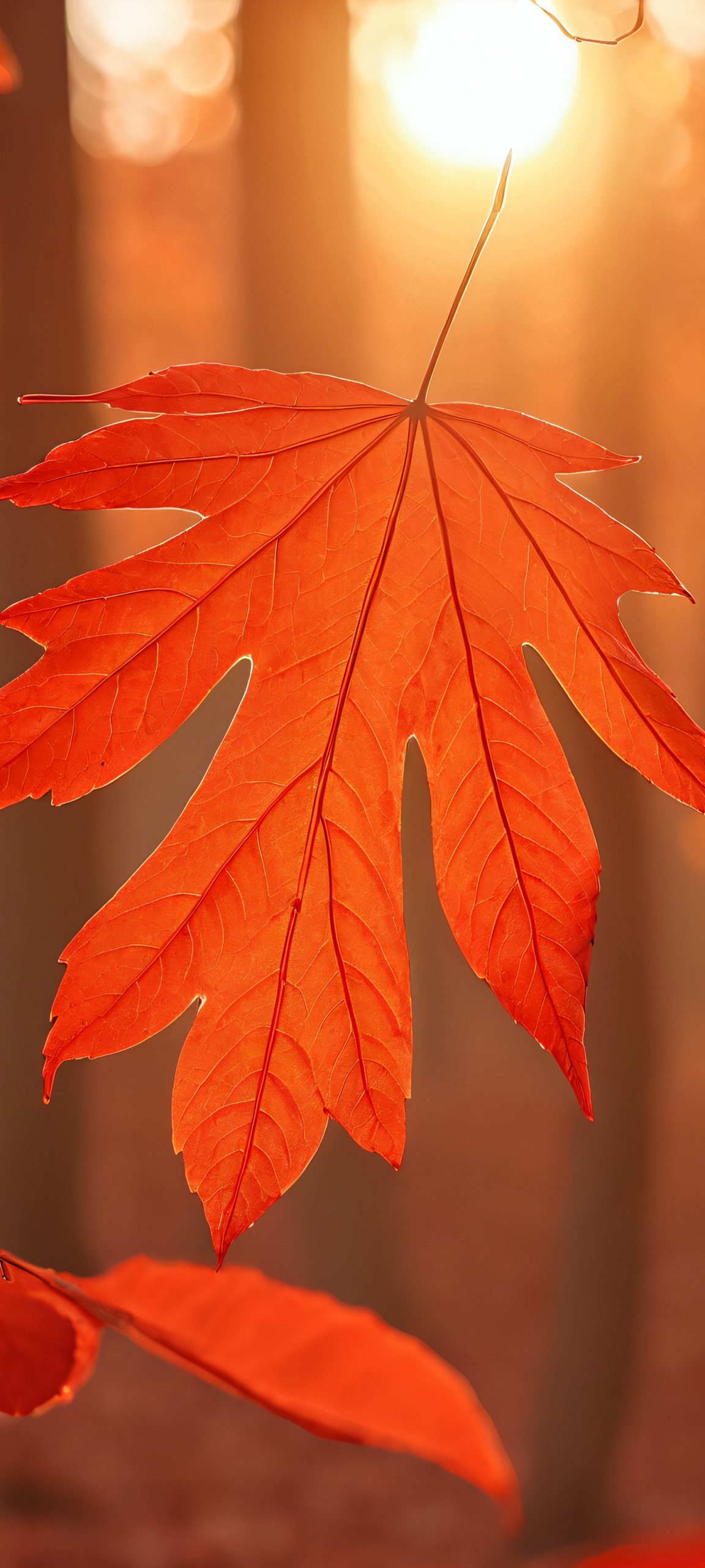 Breathtaking autumnal scene of red leaves and forest floor, perfectly suited for iPhone and Android devices