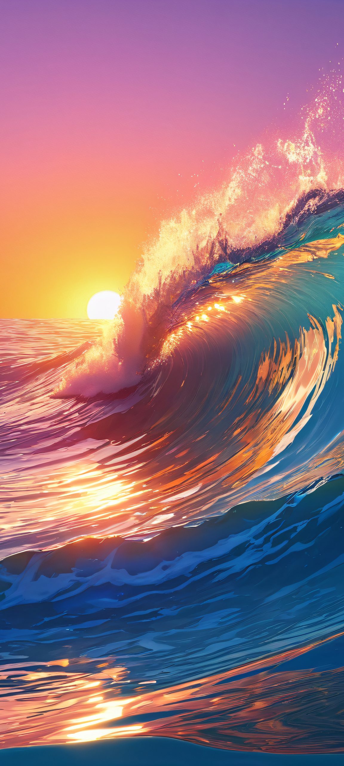 Beautiful ocean waves at sunset, perfectly optimized for iPhone and Android home screens.