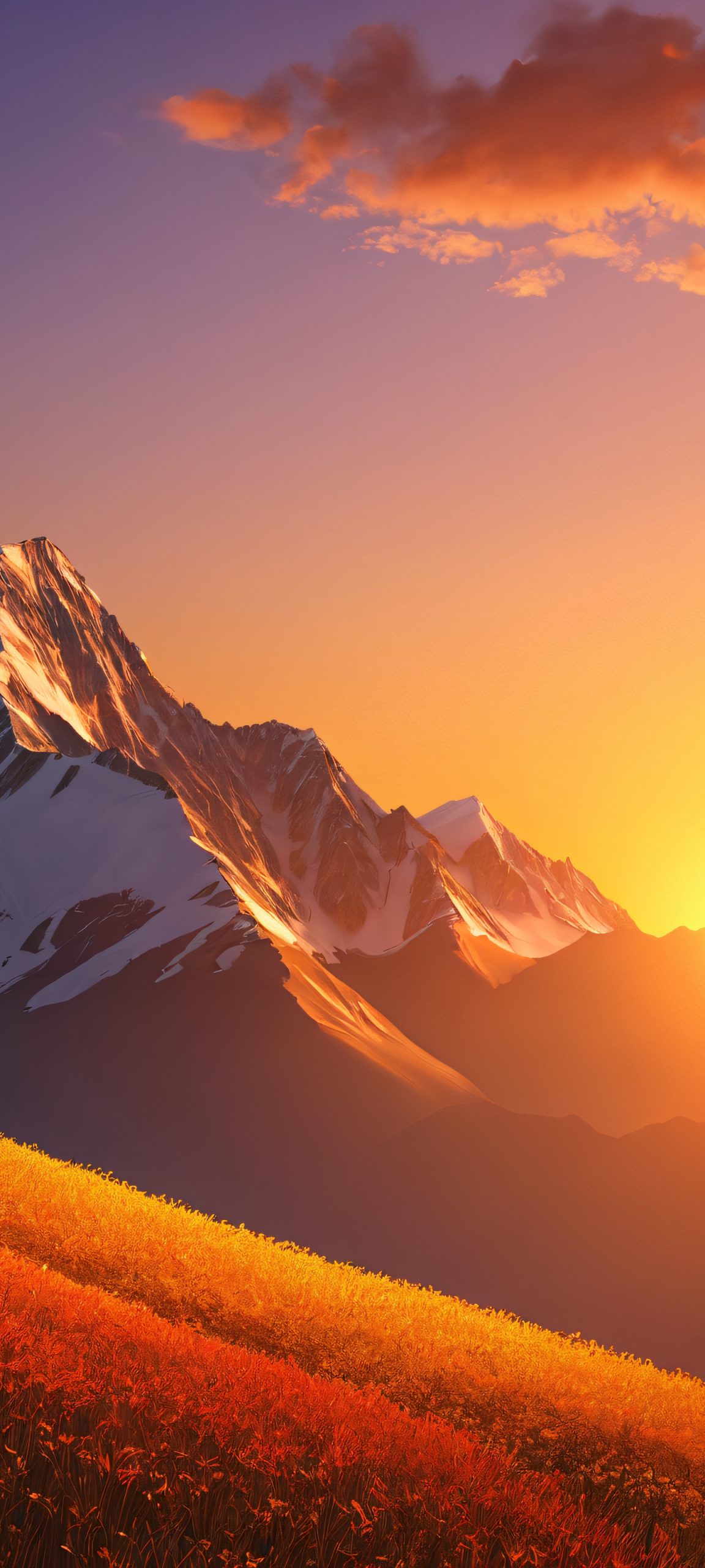 Breathtaking vertical mobile phone wallpaper of a majestic mountain at sunset, perfectly suited for iPhone and Android home screens.