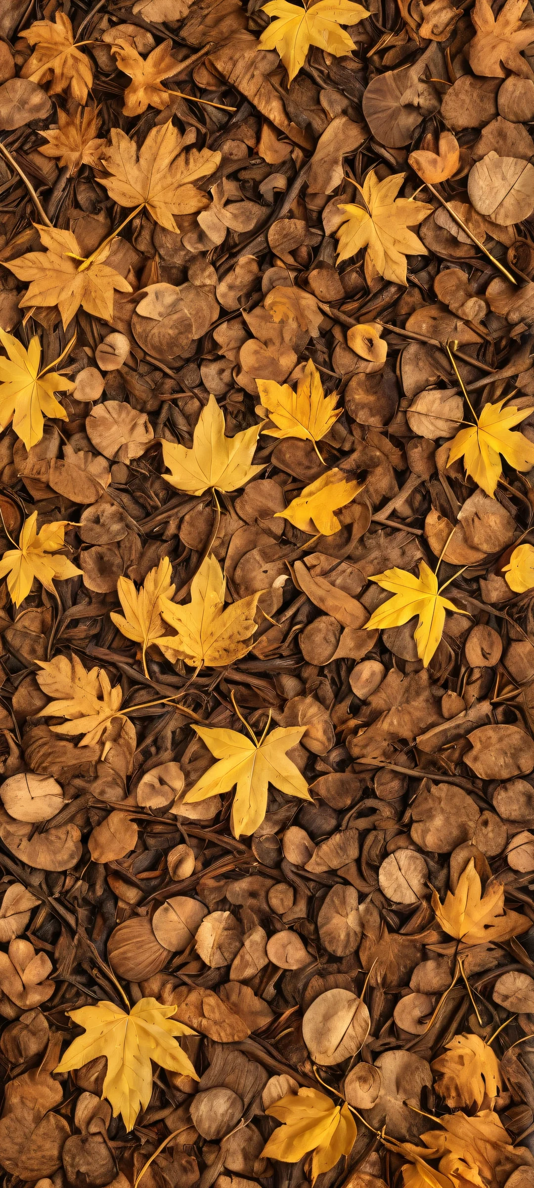 iPhone and Android users will love this breathtaking vertical mobile phone wallpaper of a forest floor, showcasing realistic soft golden shafts amidst earthy tones. Perfect for your home screen.
