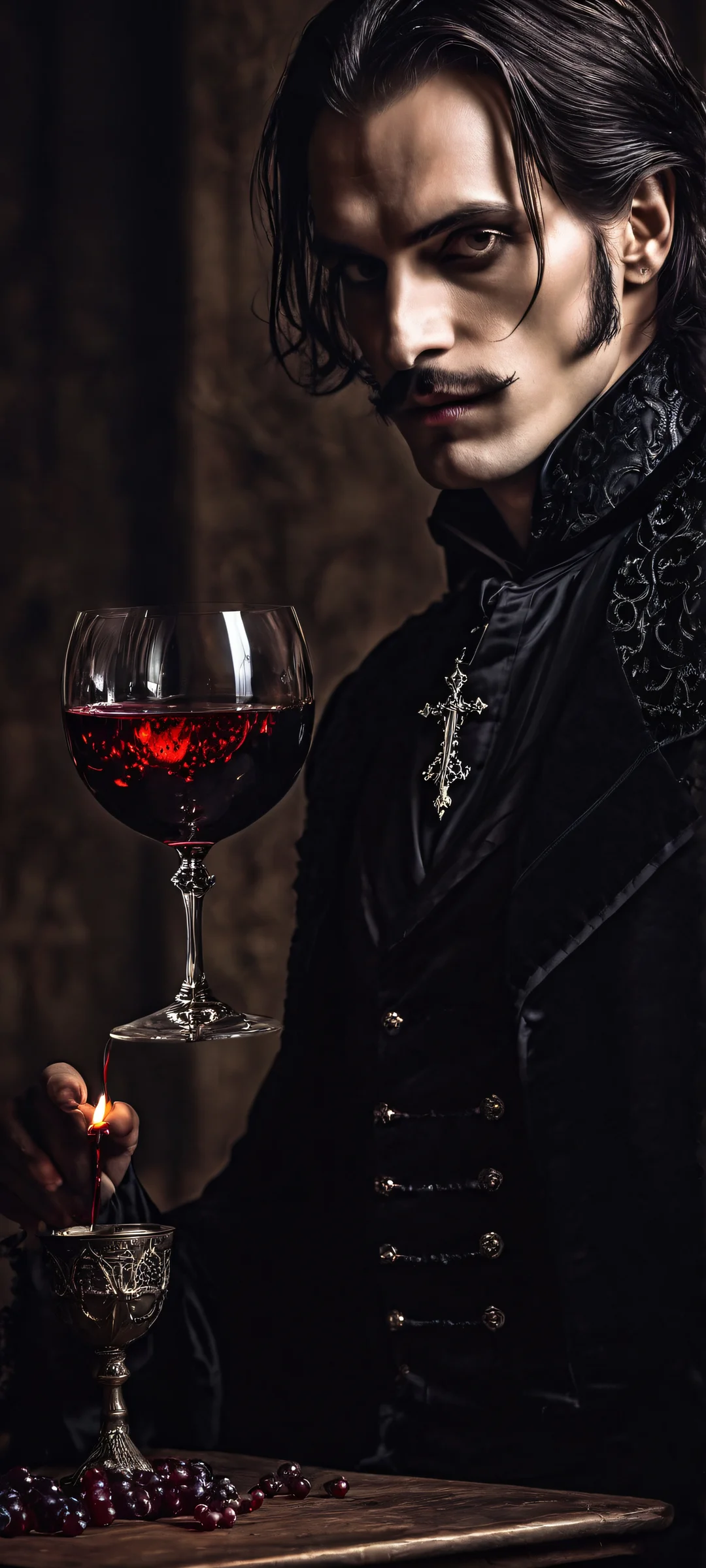 A dramatic portrait of a Gothic Lord holding a wine glass, perfectly suited for iPhone/Android home screens.