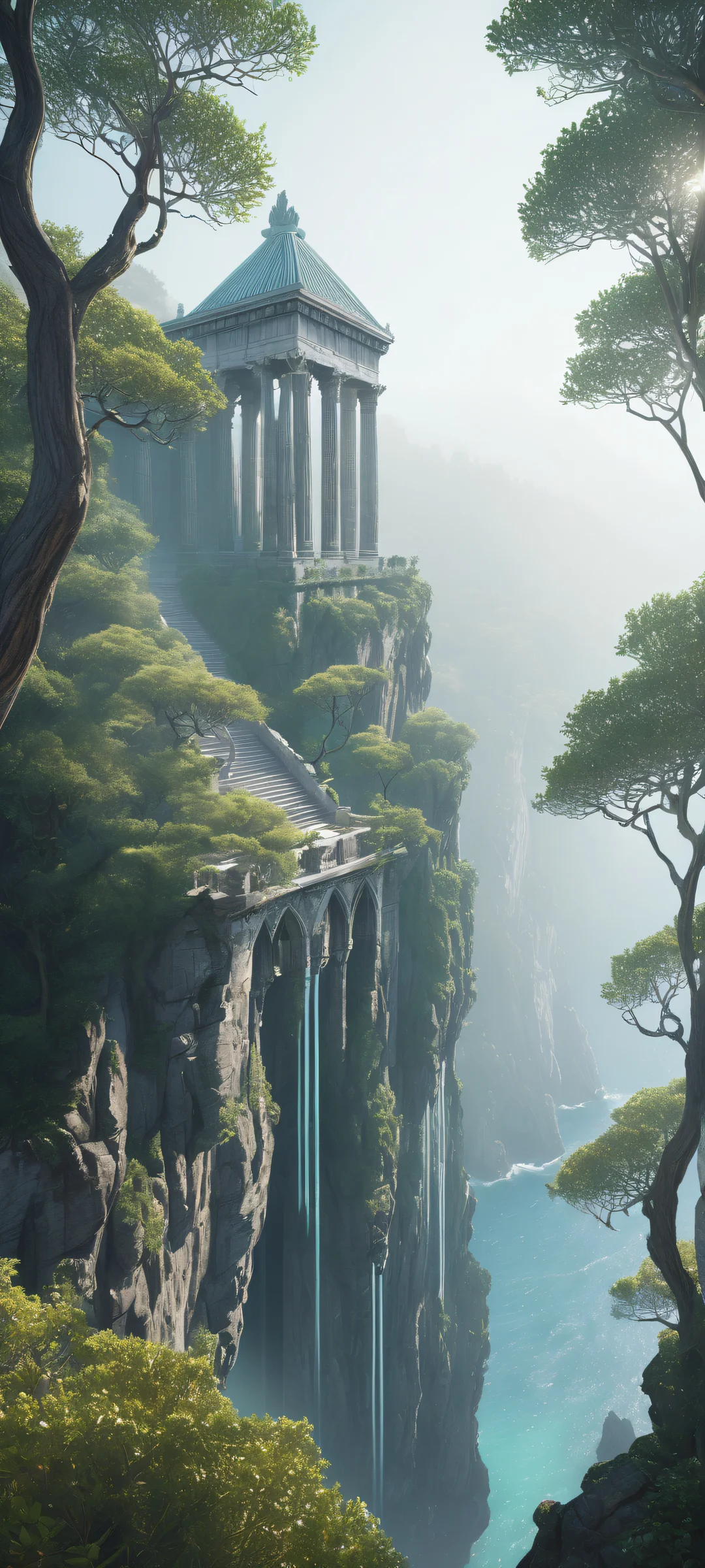 Innocent gothic dark forest landscape on iPhone/Android phone or tablet. Award-winning digital art with intricate details and ethereal lighting.