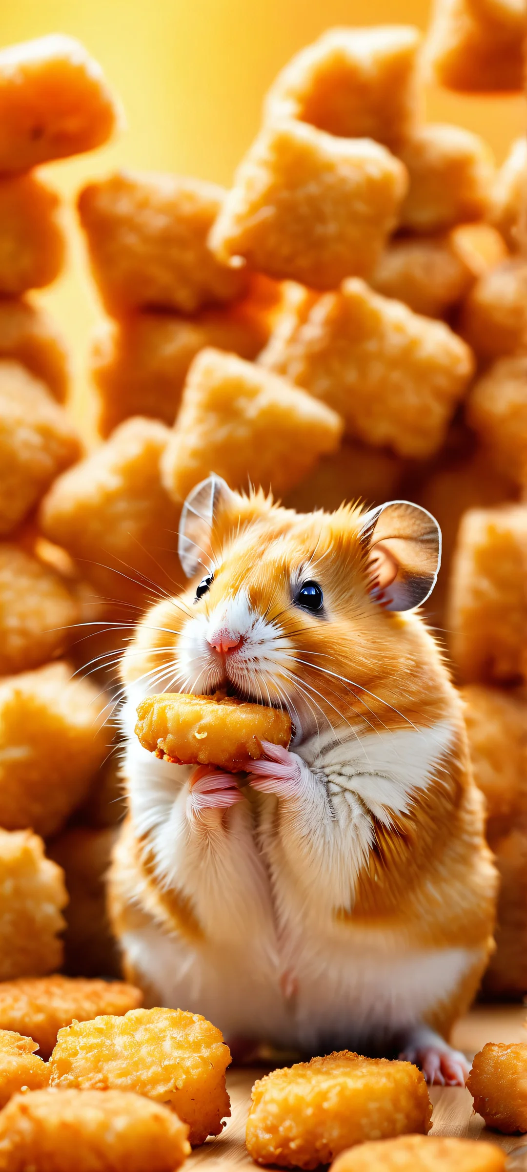 Adorable hamster shaped chicken nuggets perfectly lit at a fast food restaurant - great for iPhone and Android home screens!