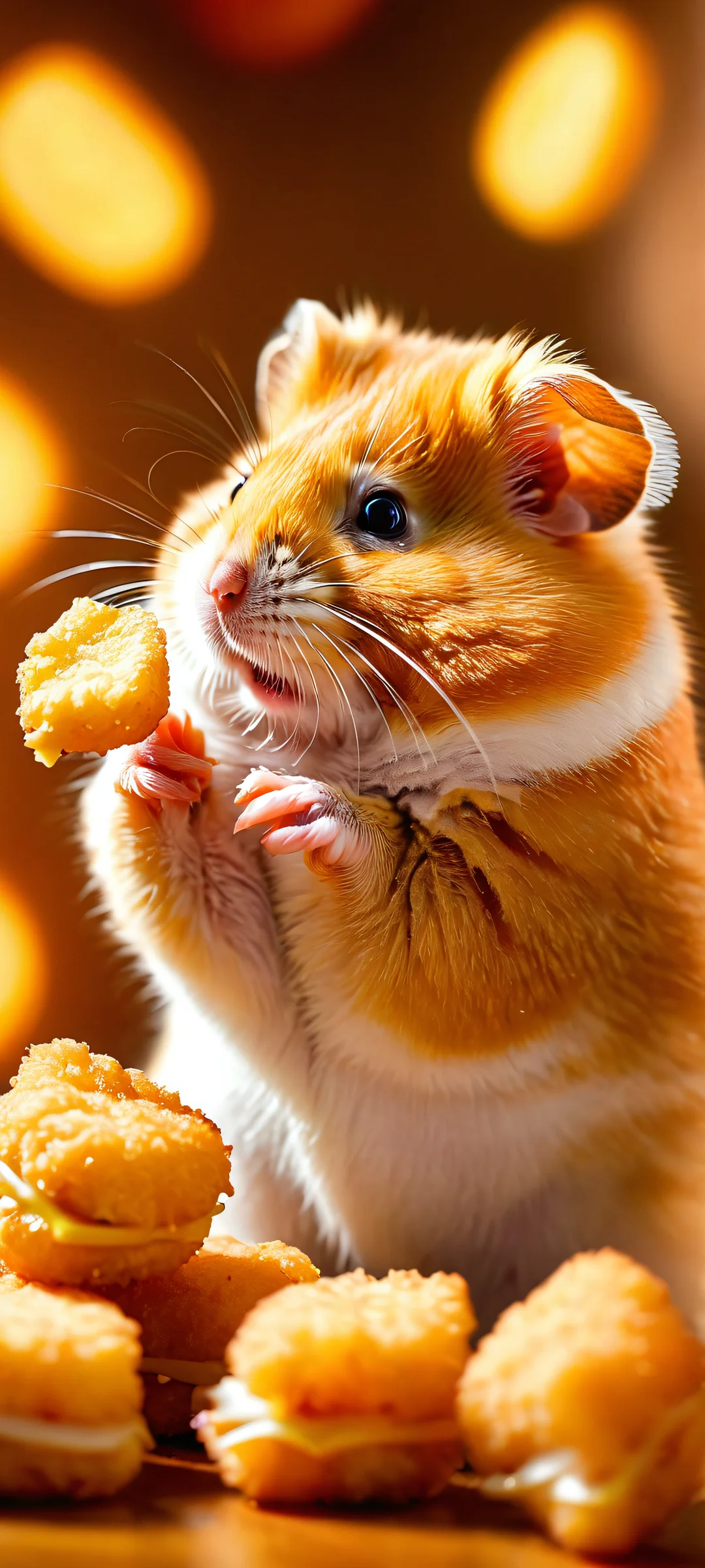 A plate of hamster-shaped chicken nuggets against a warm background, perfect for iPhone/Android home screens.