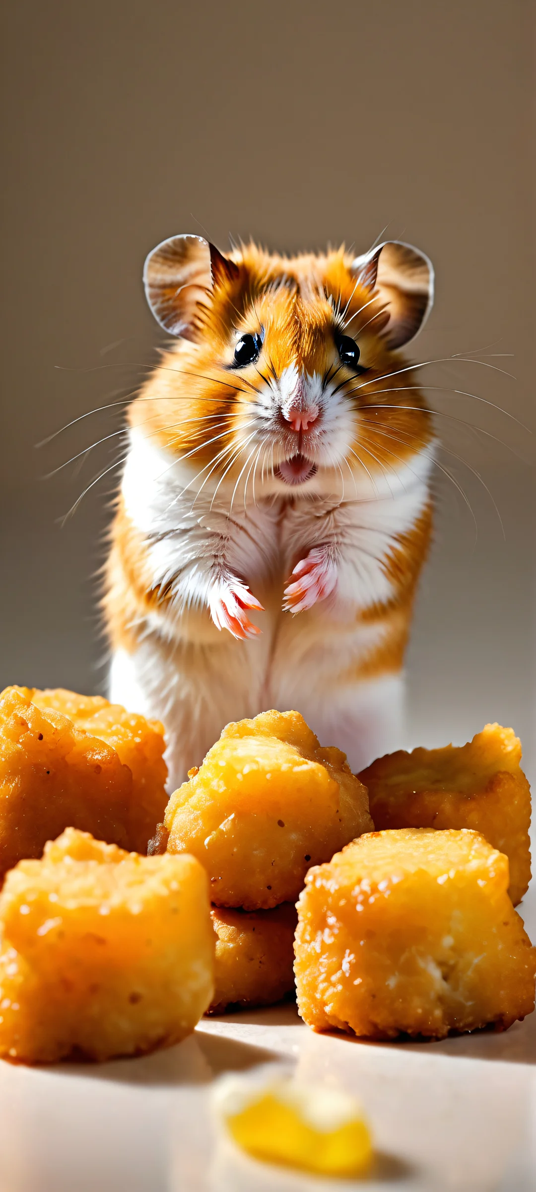 Beautiful hamster nugget iPhone and Android wallpaper with faded god statue glowing in the background, perfectly optimized for mobile home screens.