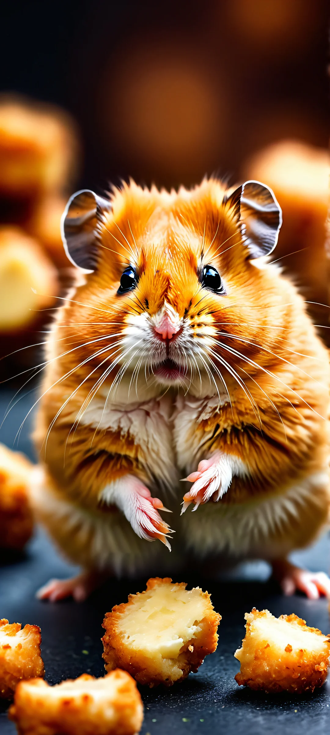 A stunning iPhone and Android mobile wallpaper of HamsterShapedChickenNuggets against a dark field backdrop, perfectly optimized for your home screen.