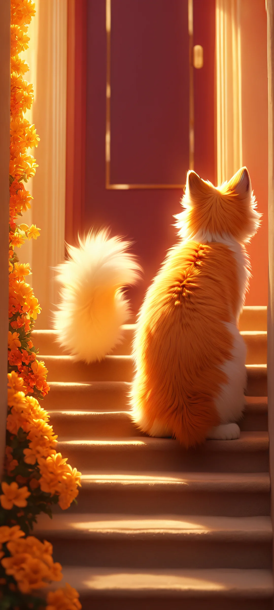 Furry creatures gathered on a stairway of golden light, perfectly optimized for iPhone and Android home screens.