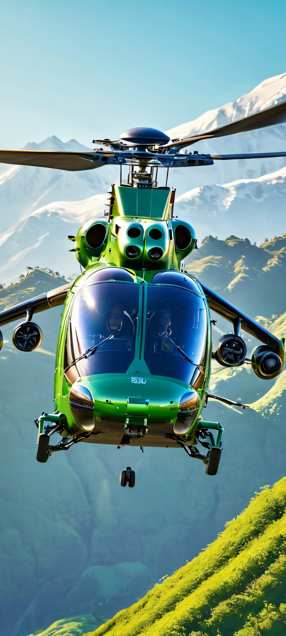Breathtaking vertical mobile wallpaper featuring a helicopter soaring over mountains, perfect for iPhone and Android devices.
