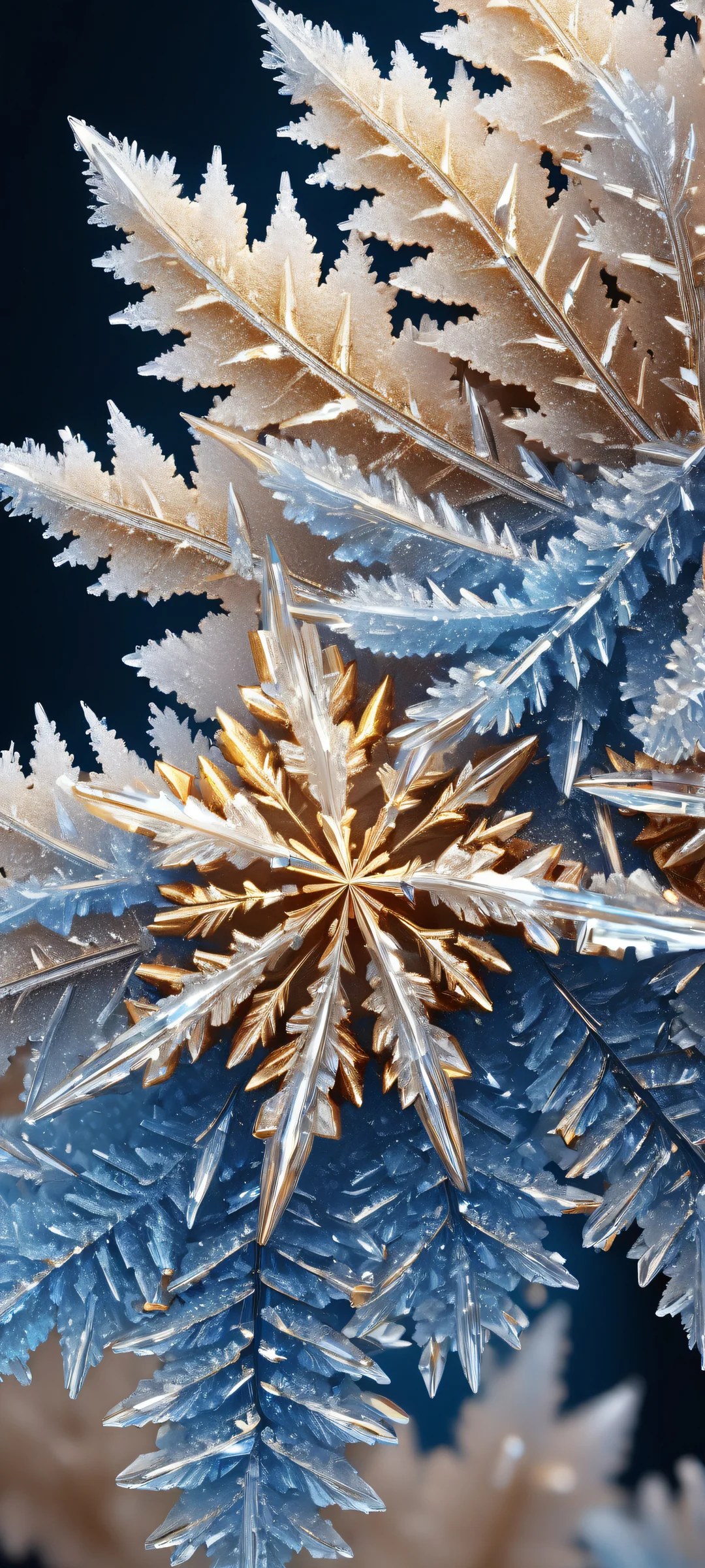 Beautiful iPhone/Android wallpaper featuring intricate ice crystals on a dark background. Perfect for your smartphone's home screen.