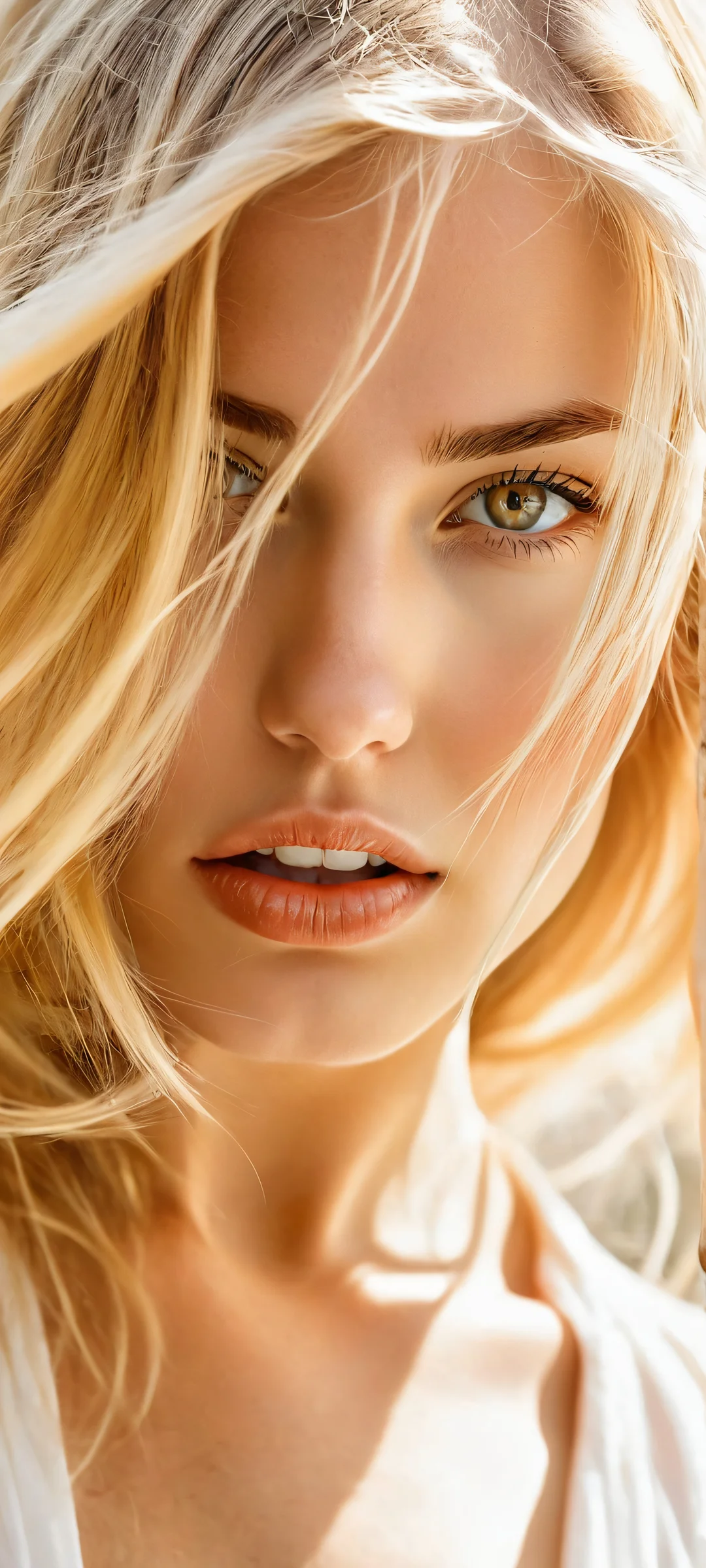 A stunning vertical mobile wallpaper of a golden-haired girl in motion, perfectly optimized for iPhone and Android home screens.