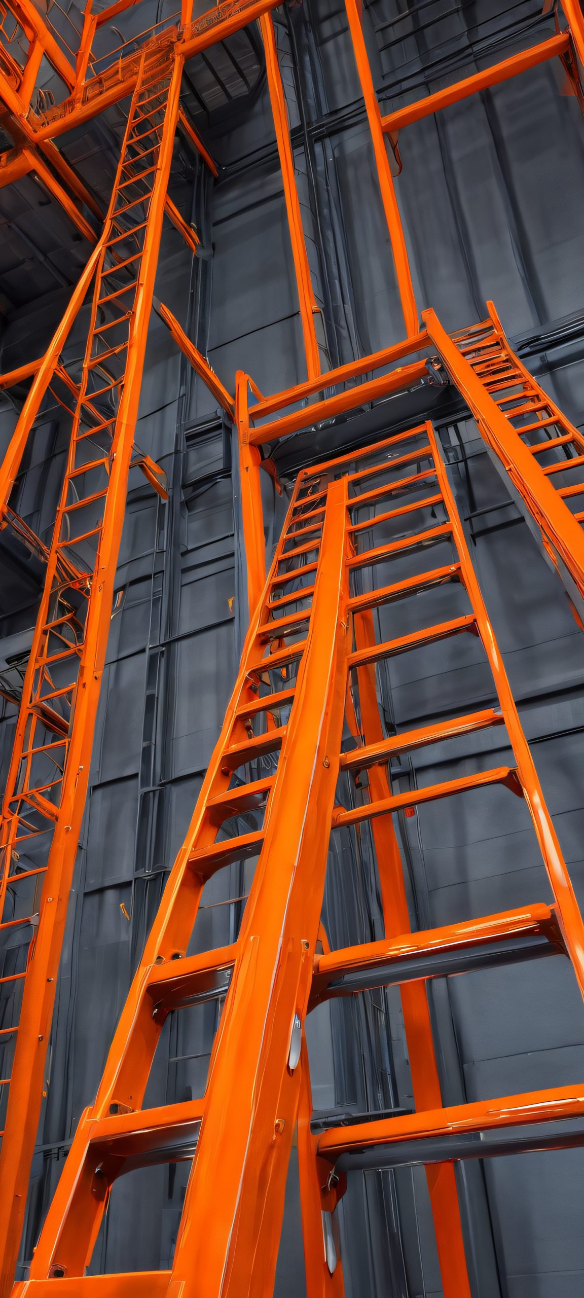 A stunning vertical wallpaper featuring a ladder, factory, and abstract neon design, perfect for iPhone and Android home screens.