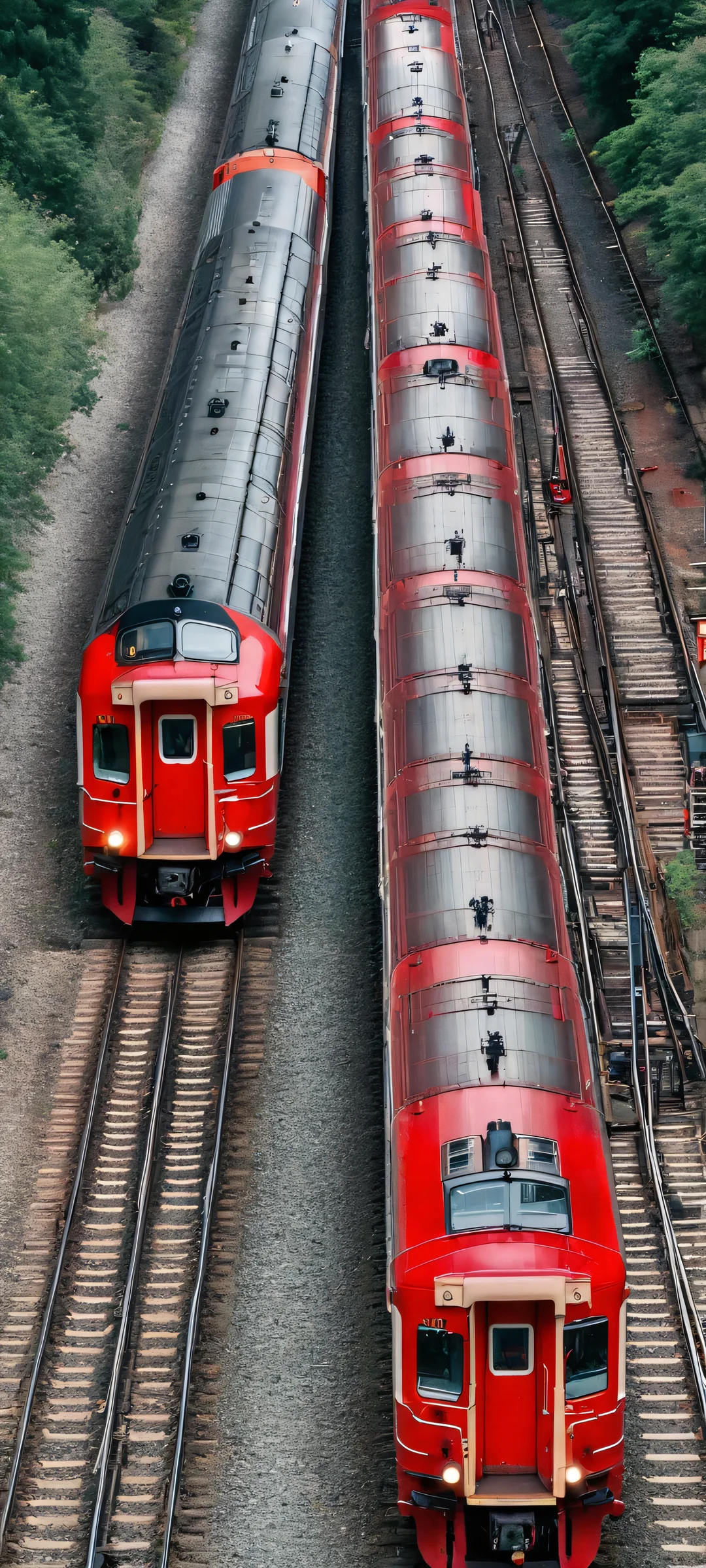 Industrial Metropolis 2K QHD Mobile Wallpaper A moody industrial landscape at dusk, featuring trains and inky shadows on a grey and red backdrop. Perfect for iPhone/Android home screens.