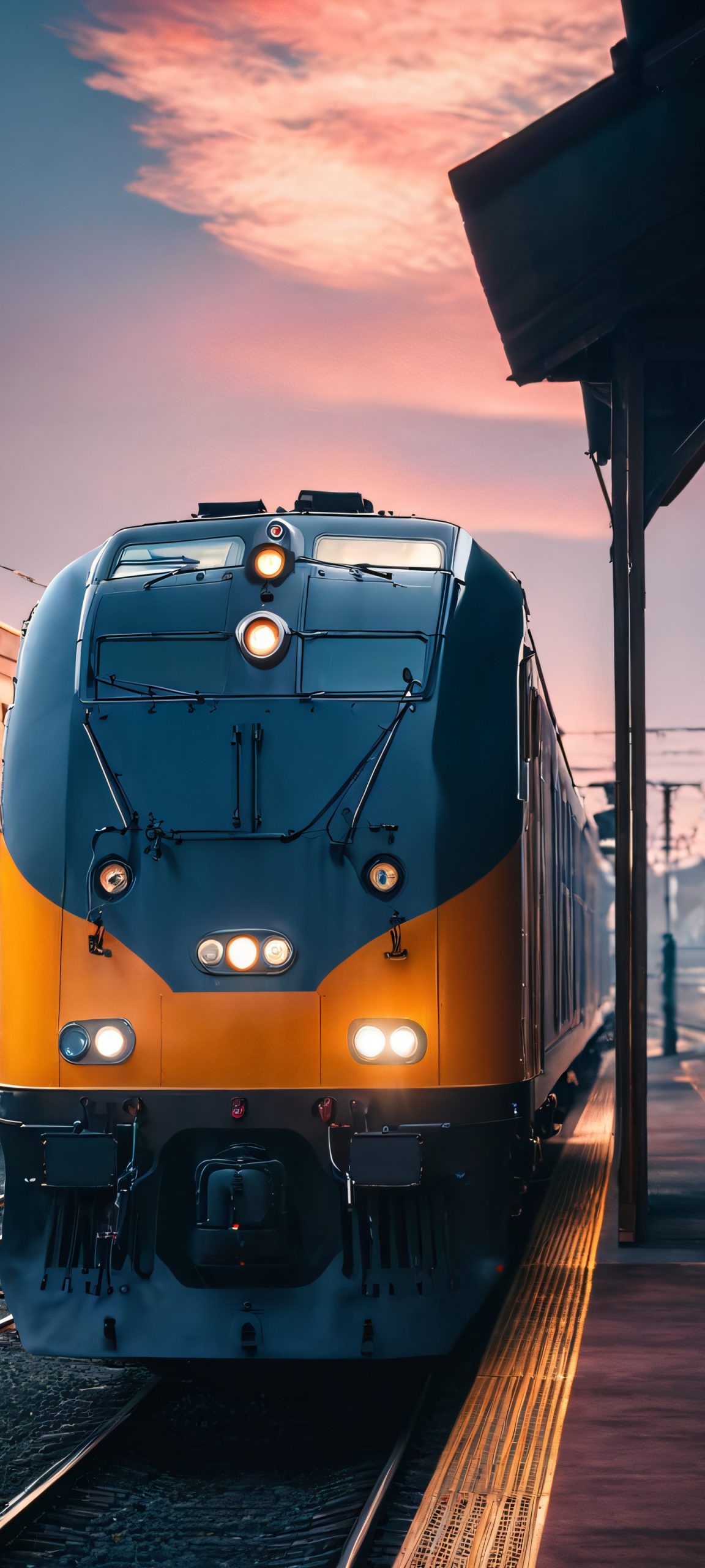 Moody train landscape for iPhone and Android home screens, featuring detailed train car and industrial background